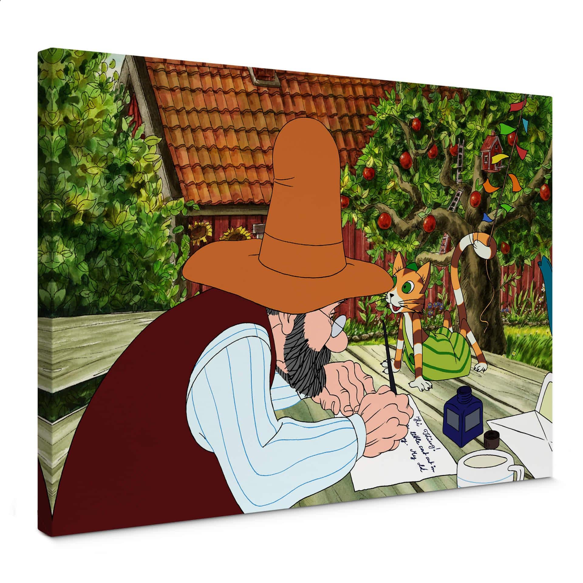 Lienzo Pettersson y Findus - Escribiendo cartas con Pettersson