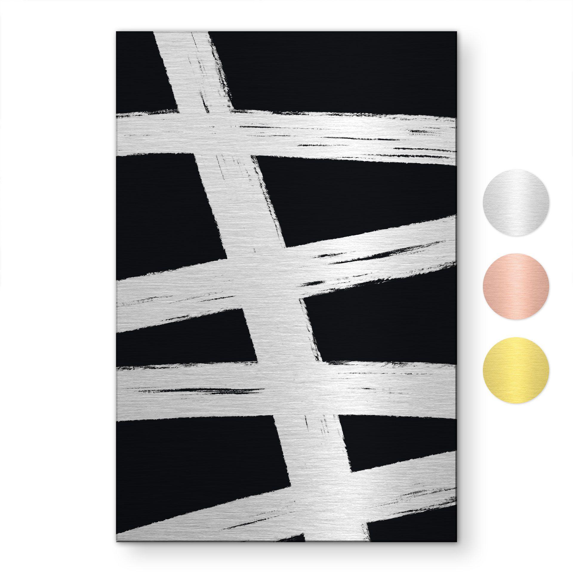 Geborsteld Alu-Dibond met goud-, zilver- & kopereffect - Grafische penseelstreken - Treechild