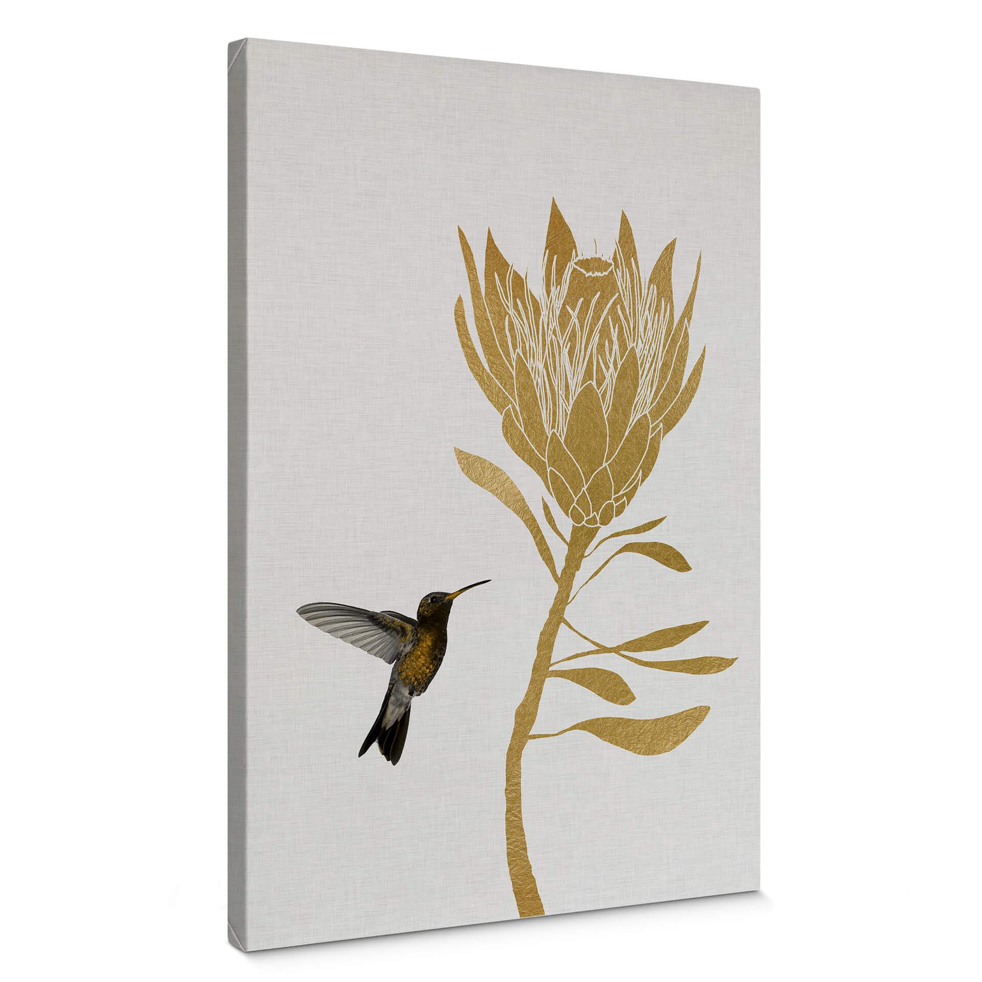 Lienzo Orara Studio - Colibrí y Flor - flor dorada