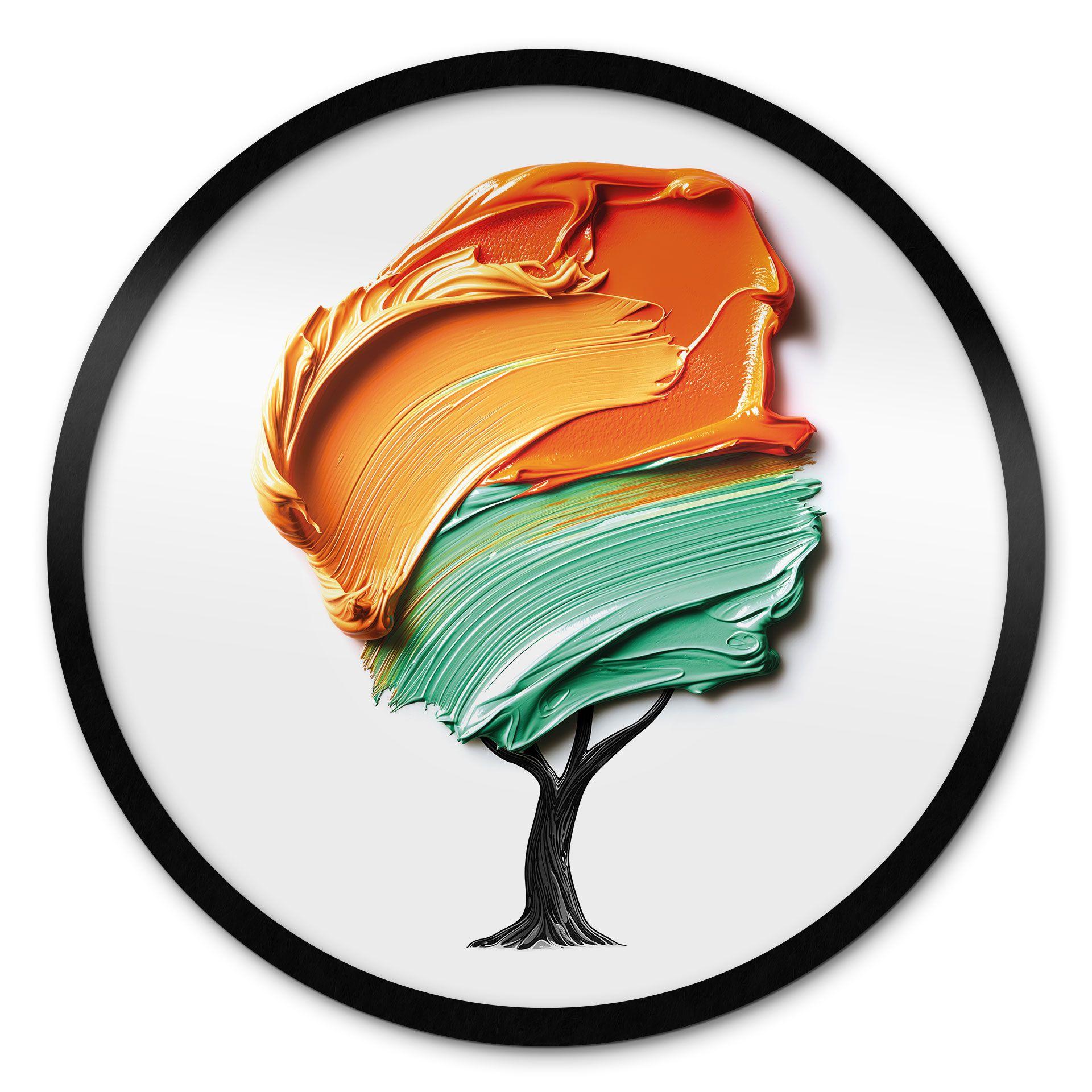 Póster árbol con corona 3D naranja y verde - Mielu - Redondo
