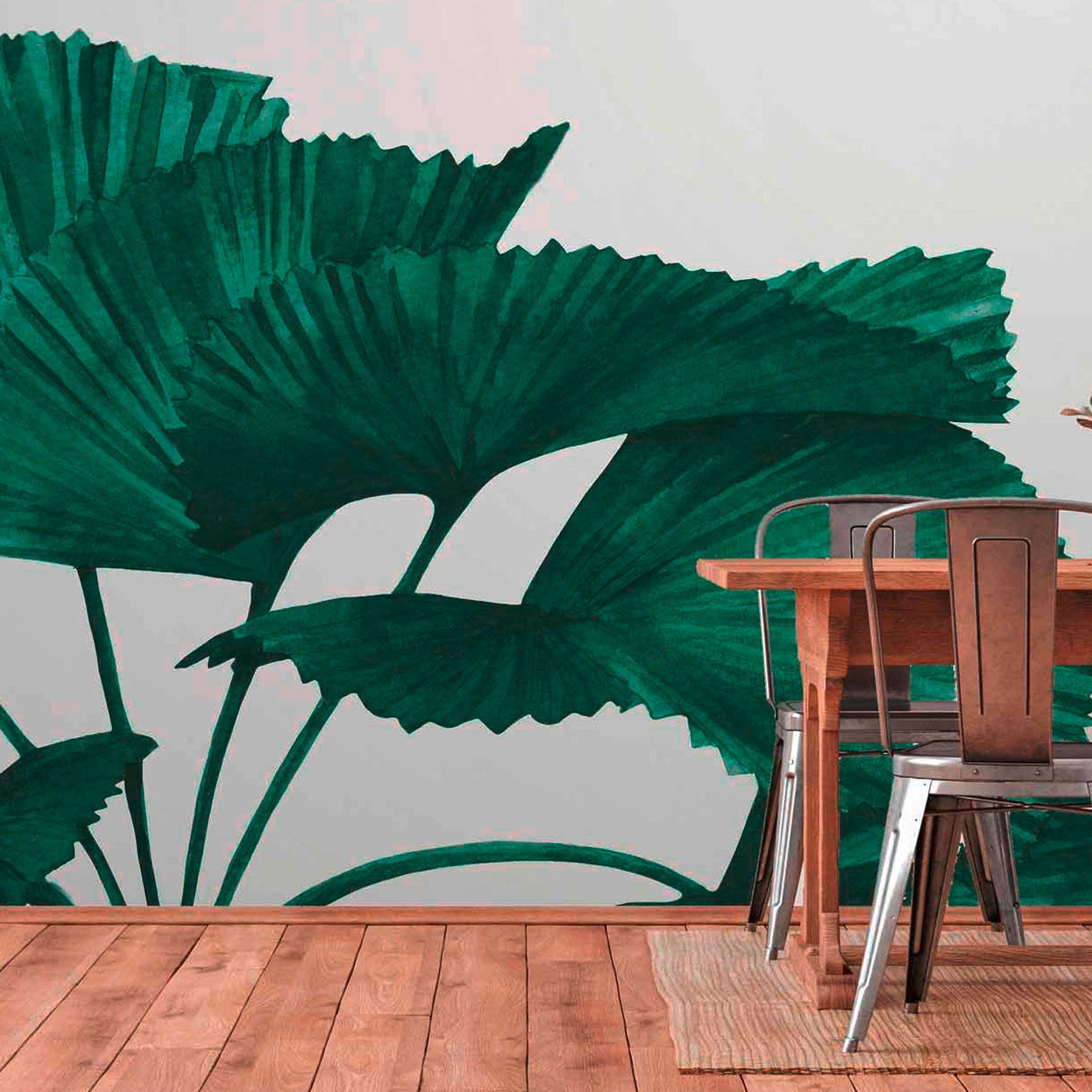 Tropical Leaves plantetapet i grågrøn - non-woven tapet Designwalls 2 - 2,55 x 3,5 m