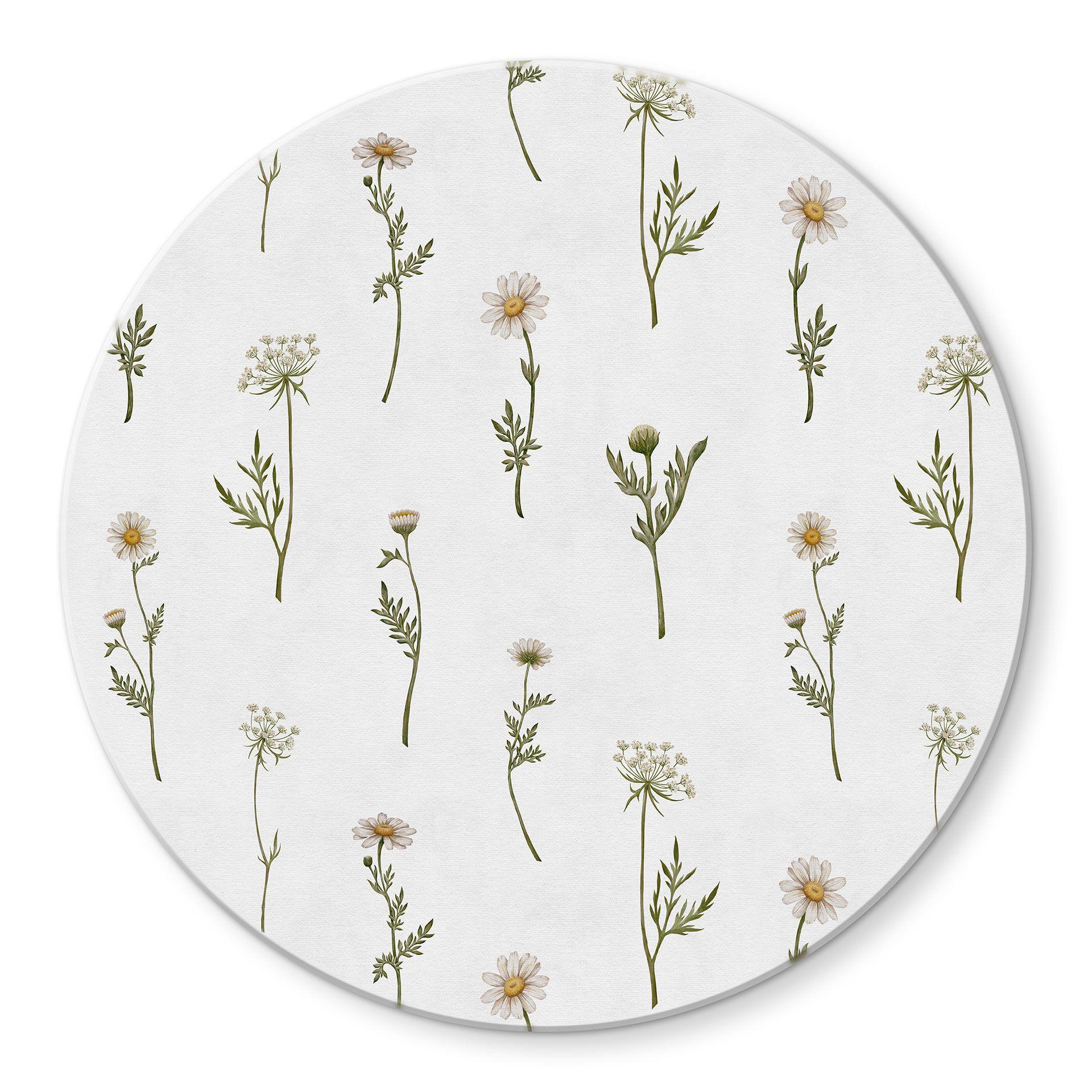 Glas billede Engromantik med markblomster - Kikki Belle - Rund