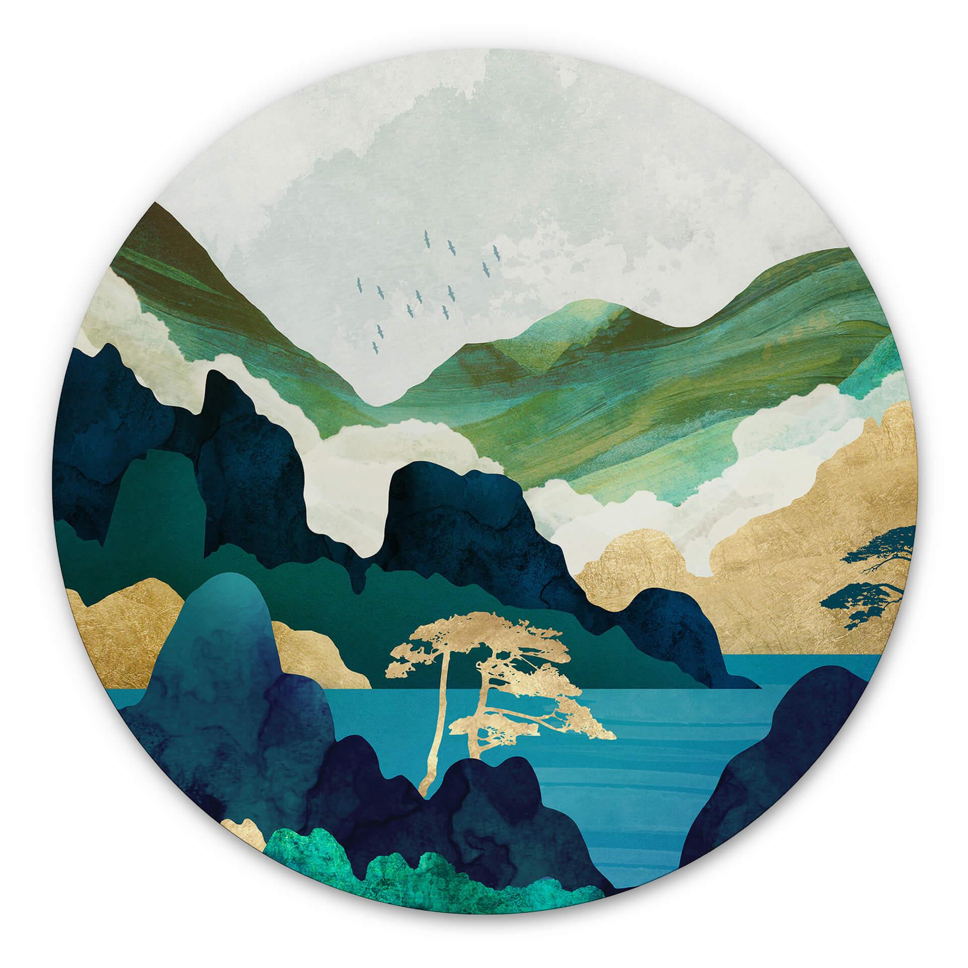 Tableau sur alu-Dibond rond SpaceFrog Designs - Dans les montagnes