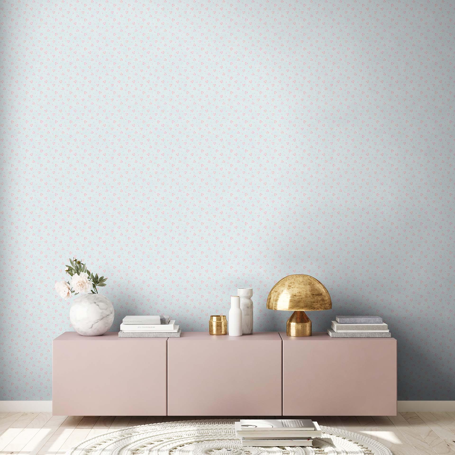 Papel pintado Floral azul rosa - papel pintado no tejido Casa de campo A.S. Création - mate y ligera