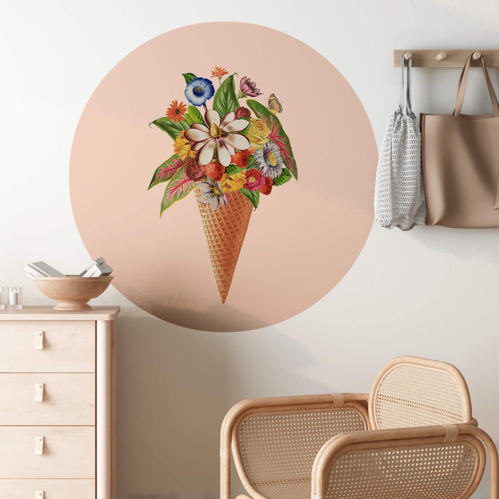 Vinilo decorativo Frida Floral Studio - Cucurucho de helado con flores - Redondo