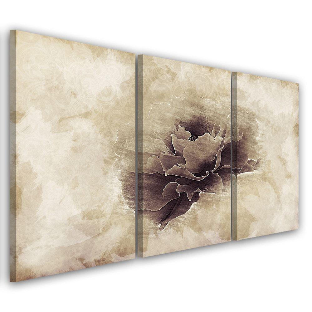 3-delt lærredsprint, Rose Flower Vintage Beige