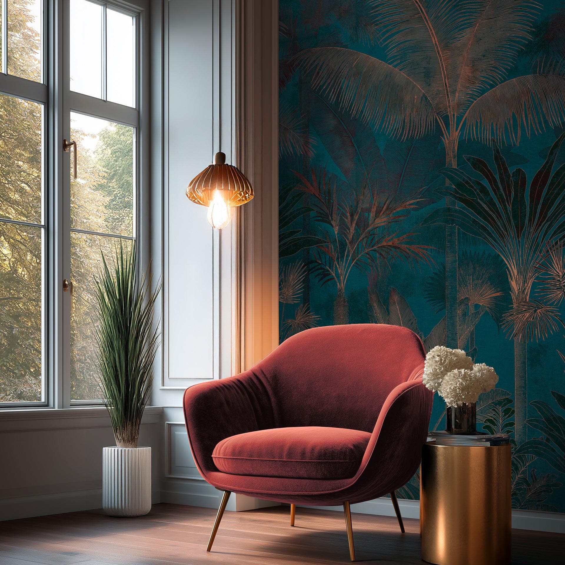 Papier peint photo palmiers jungle extensible bleu marron 159x280 cm Papier peint intissé  