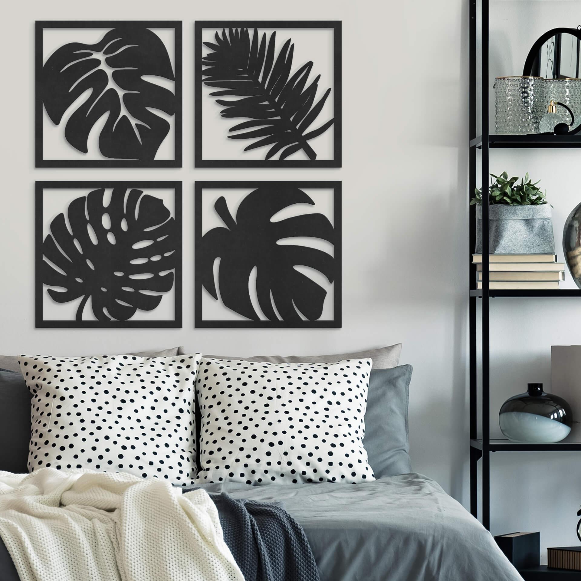MDF - Decoración en madera hojas set tropical