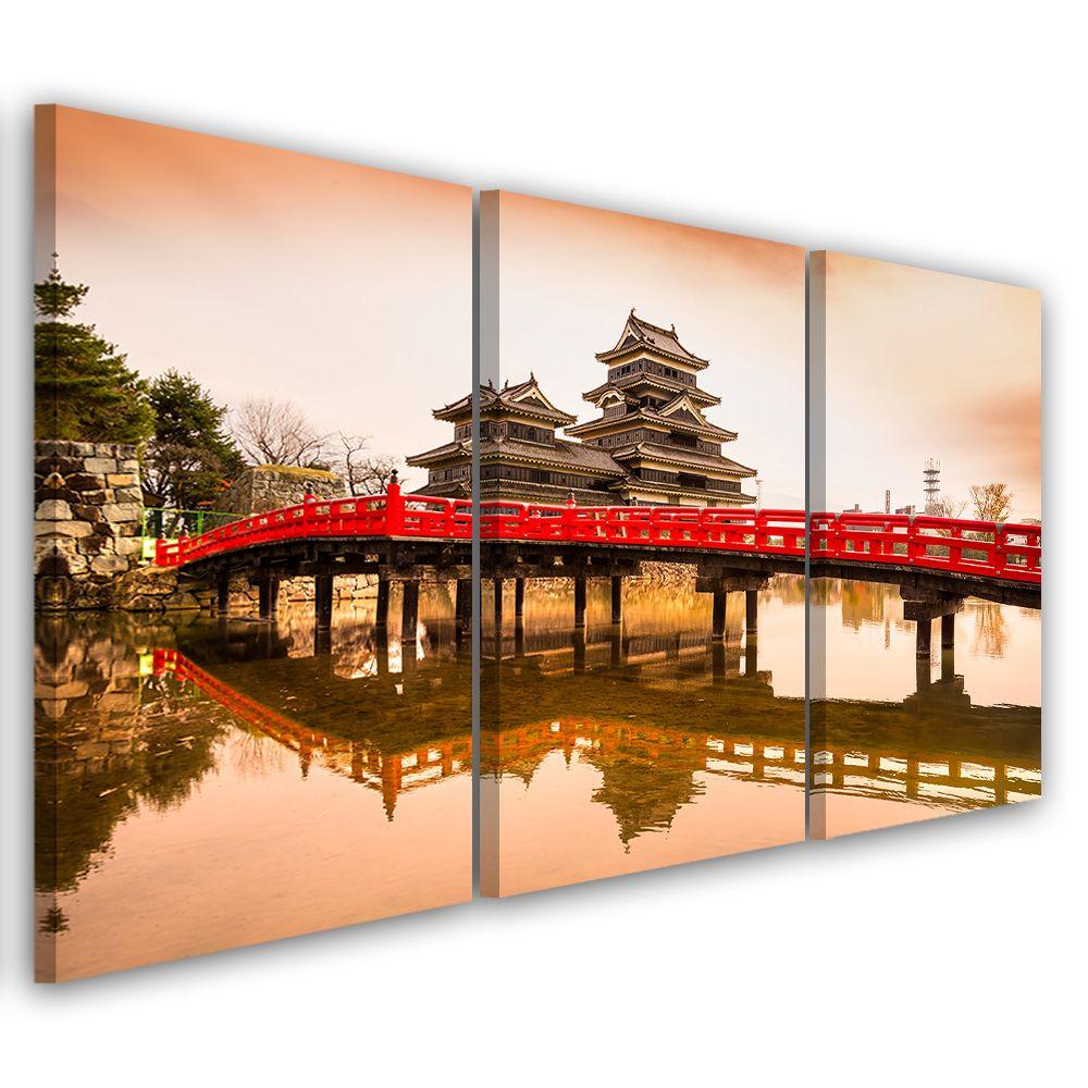3 stykke lærred Print Japan Bridge Trees Nature