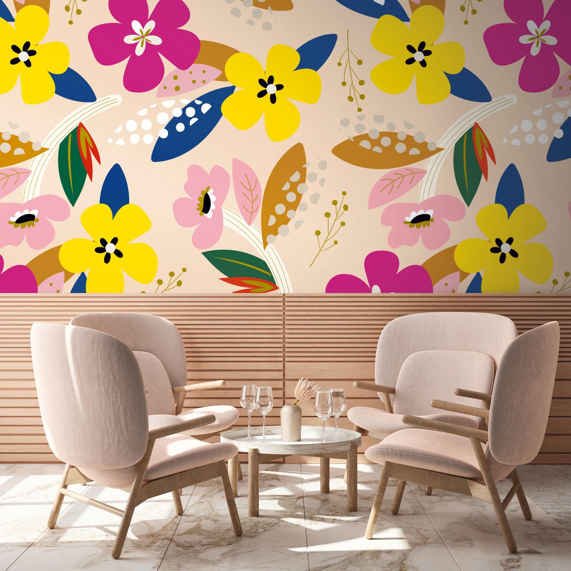 Papel pintado floral beige colorido - Papel pintado tejido-no tejido Floral Livingwalls - mate y lis