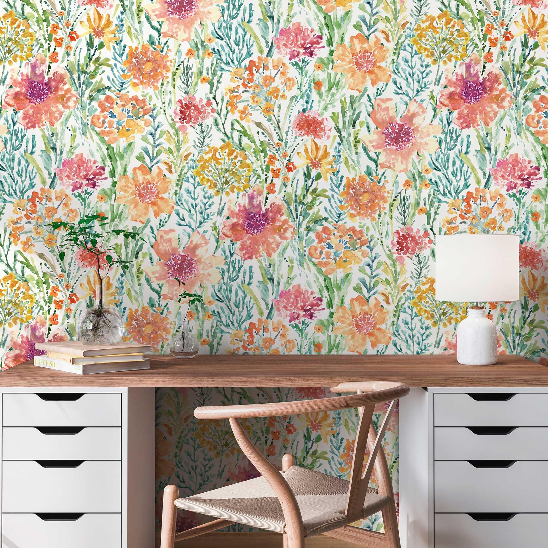 Papel pintado floral verde acuarela - papel pintado tejido-no tejido floral - springlike