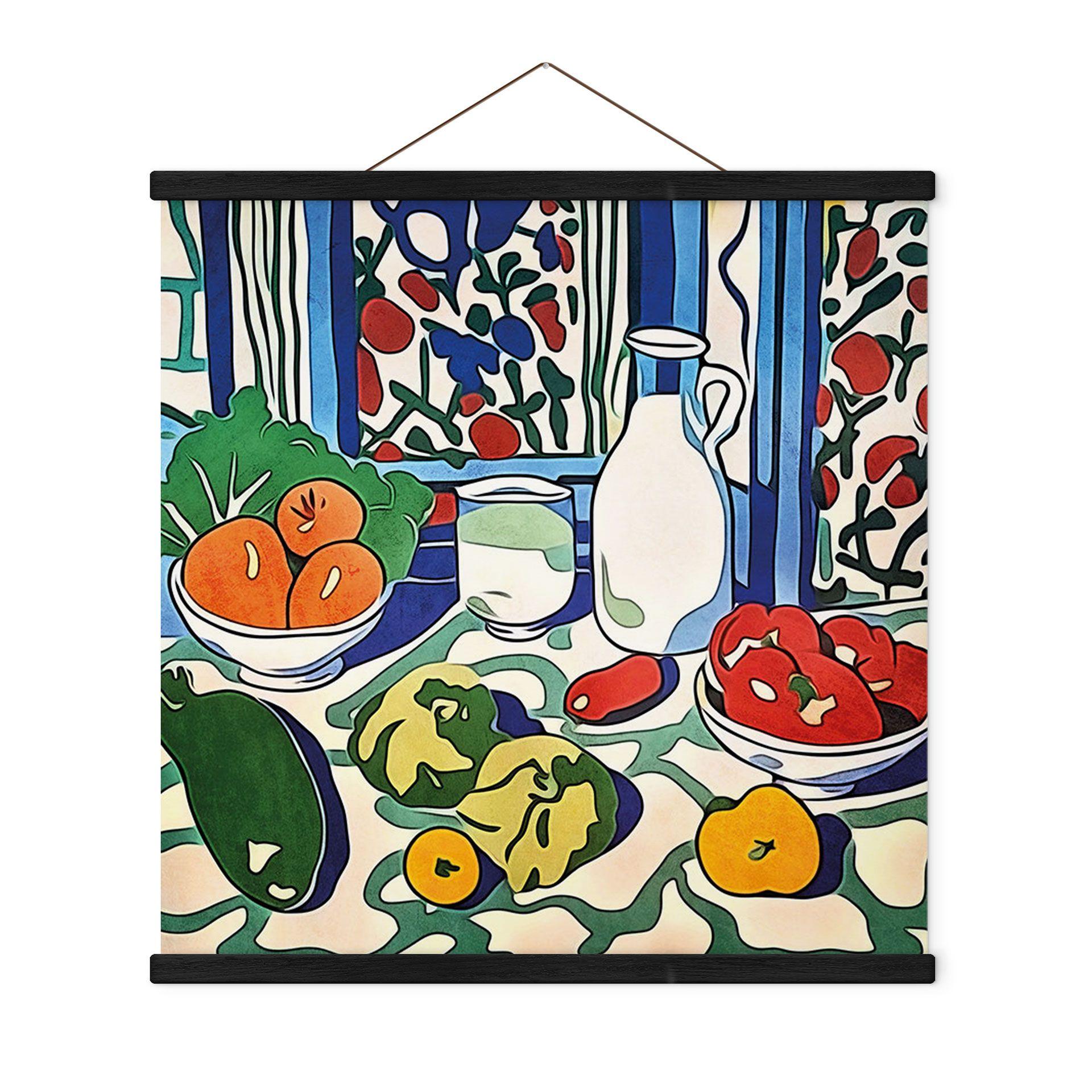 Tekstil plakat Frugt og grøntsager på køkkenbordet - Inspireret af Matisse - Zamart