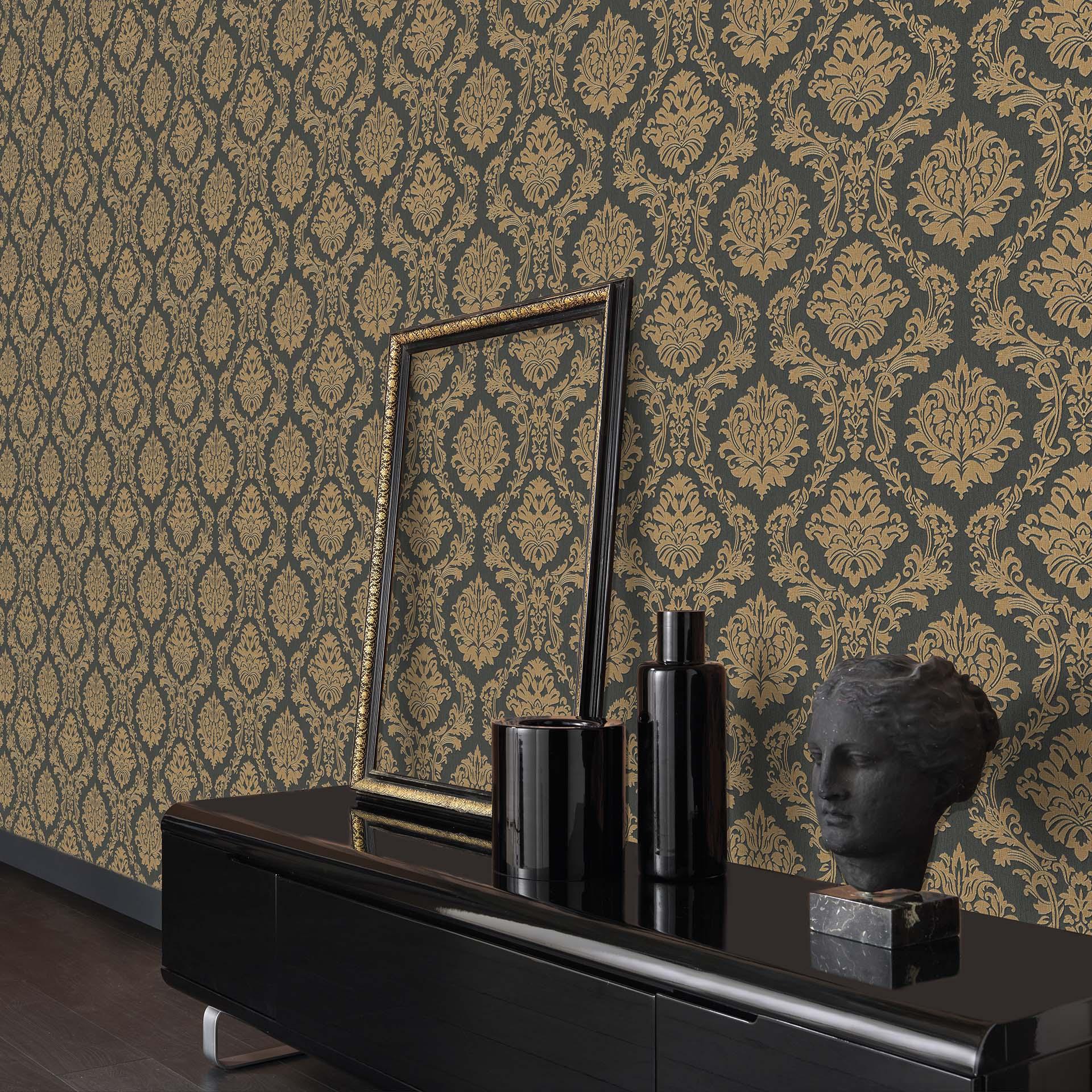 Siervliesbehang Erismann Versailles zwart, goud