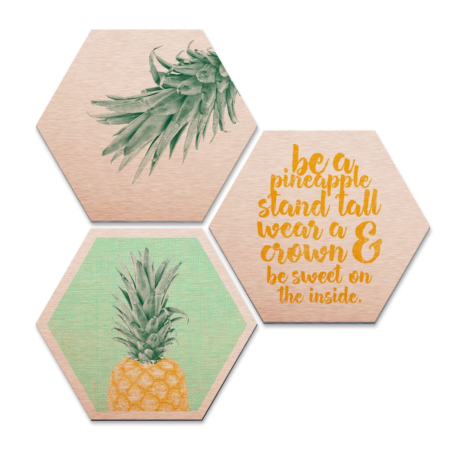 Hexagone - Alu-Dibond-Effet cuivré - Ananas (Set de 3)