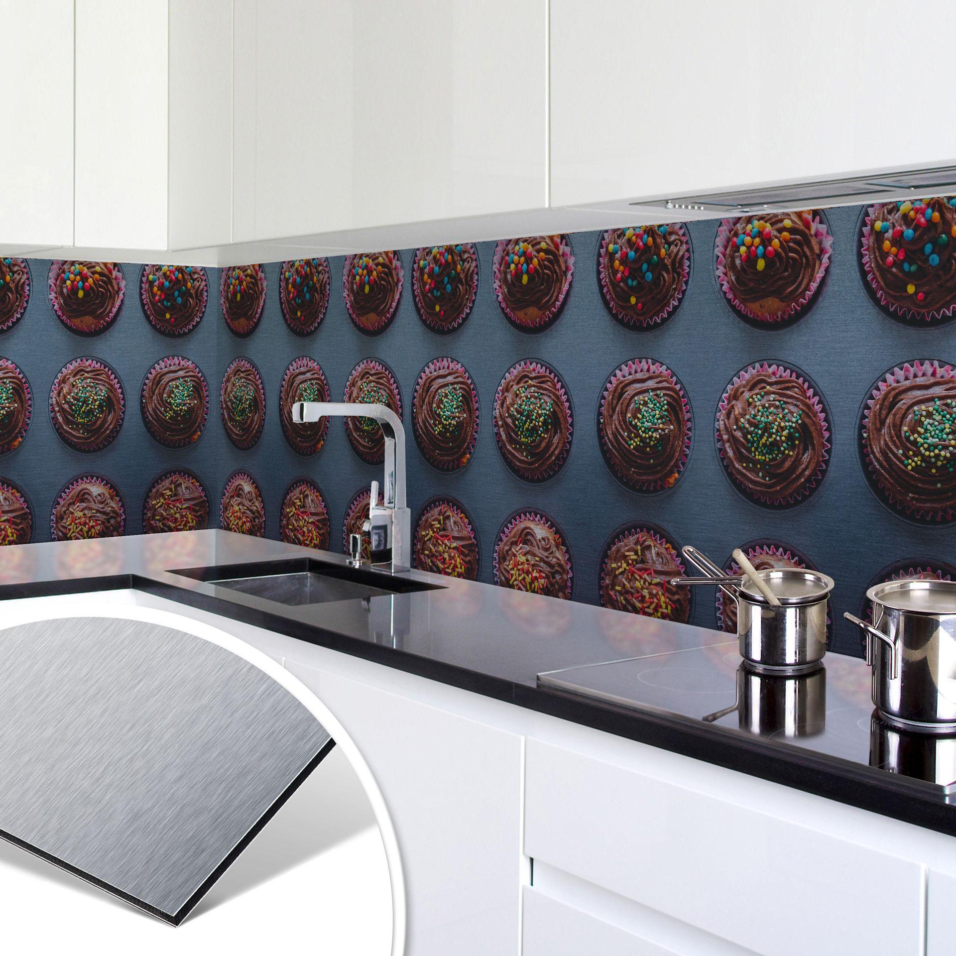 Revêtement pour cuisine - Alu-Dibond - Muffins pour anniversaire - Argenté