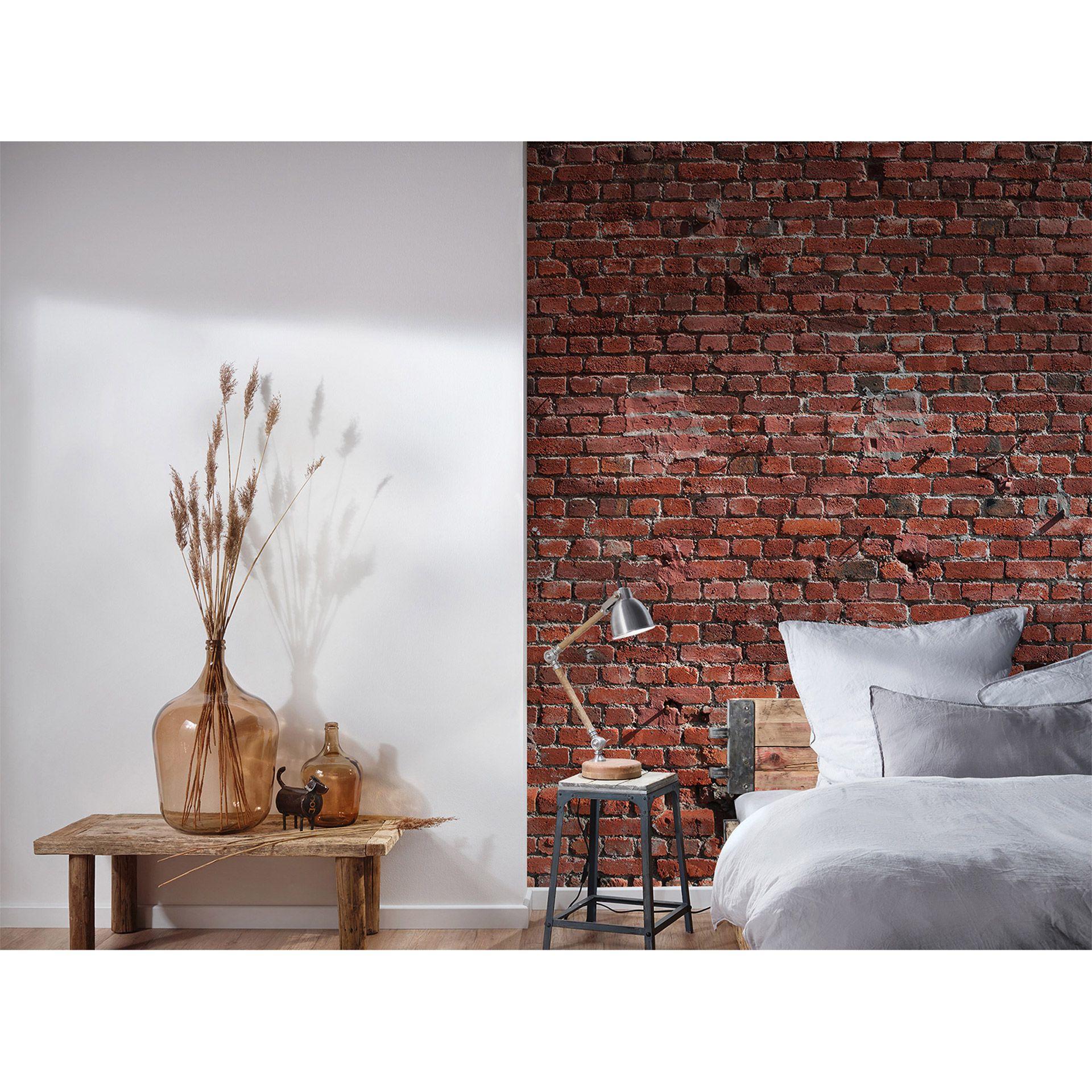 non-woven tapet Designwalls i brun og rød BrickRed 