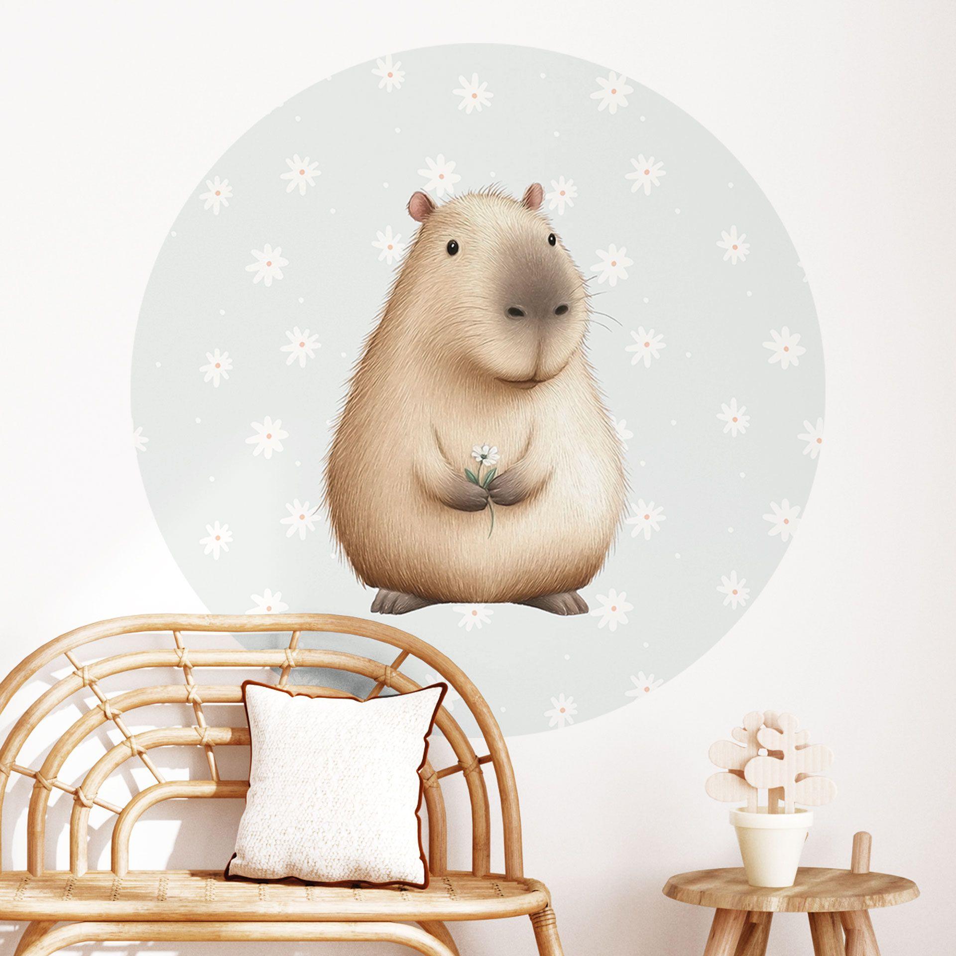 Capybara Wallsticker med margueritter - Rund