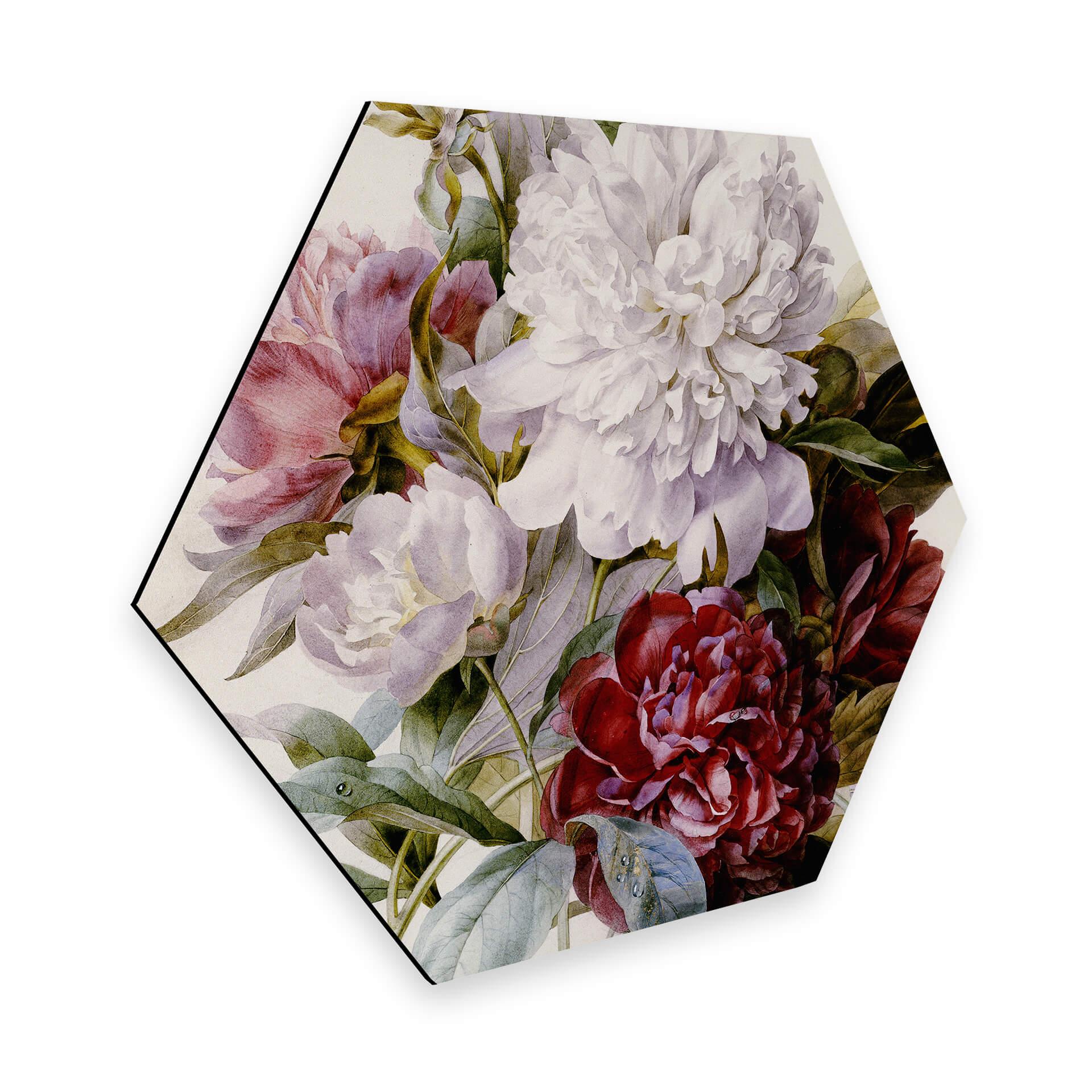 Hexagon Dibond Redouté - Boeket Bloemen