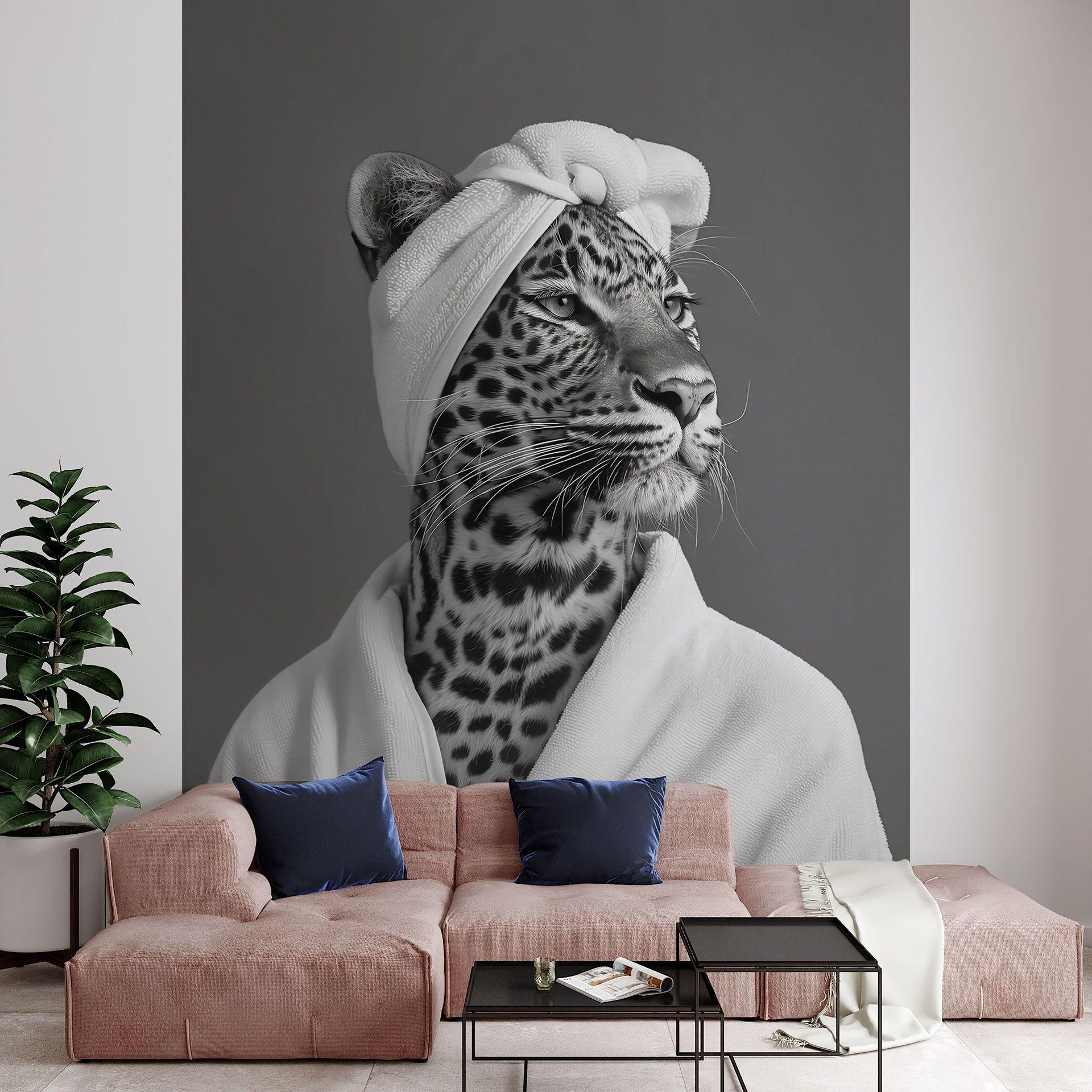 Fotomural Royale spa tiempo muerto con leopardo | blanco y negro - Rahner