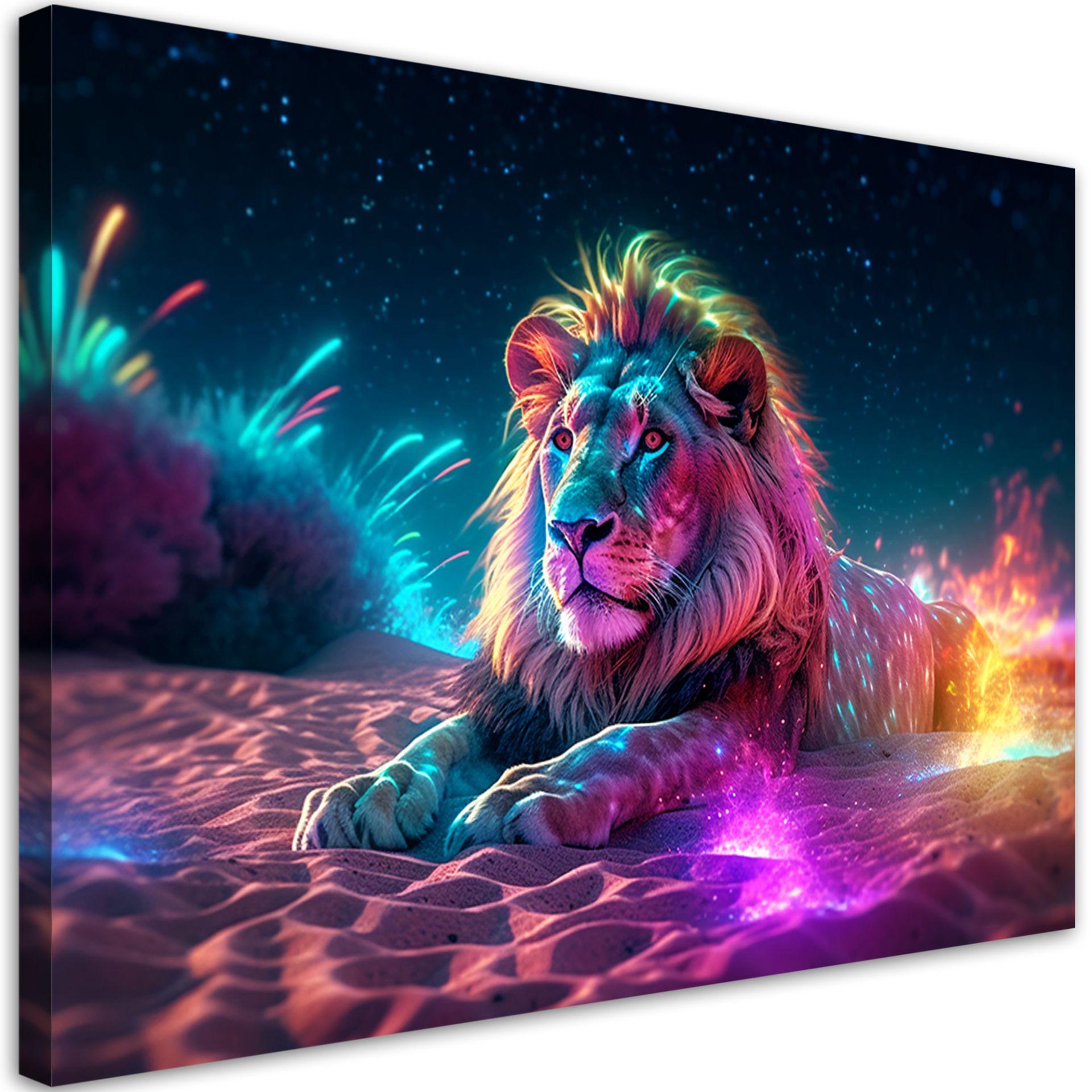 Canvas print neon løve natur abstraktion