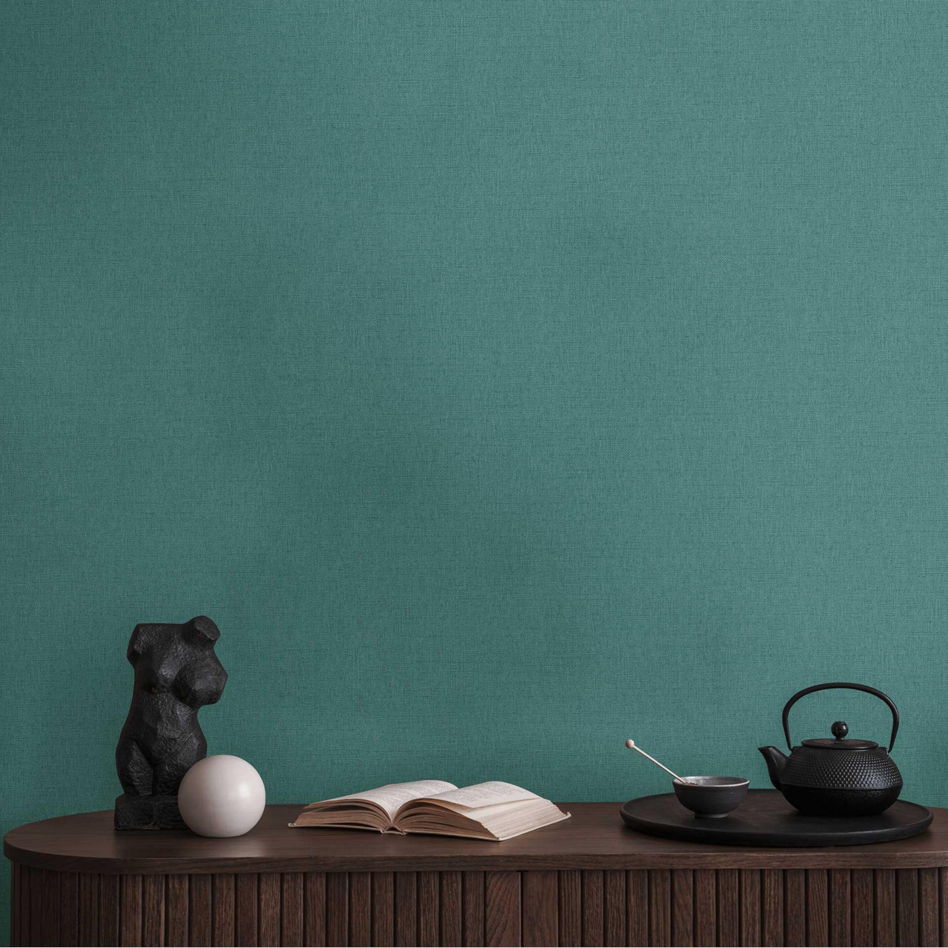 Unit tapet i linnedlook petrol - struktureret tapet moderne & elegant