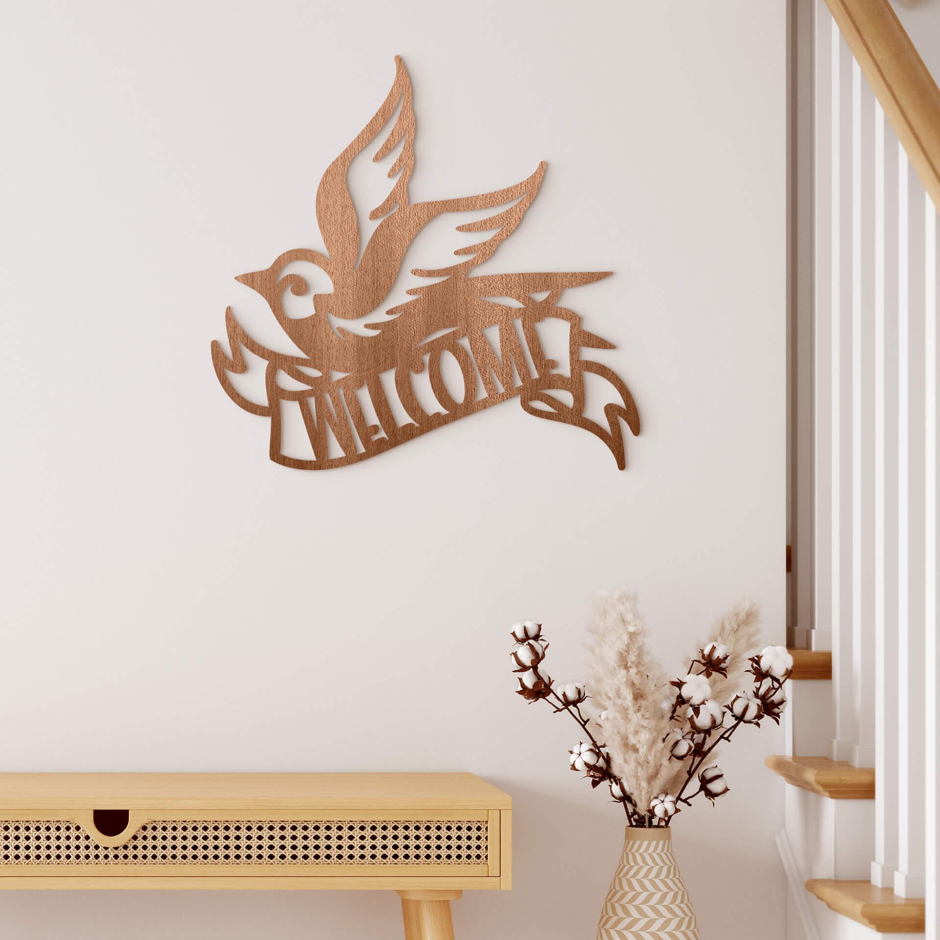 3D Letras de madera pasillo - Bienvenido - Bird señal de la puerta - Caoba