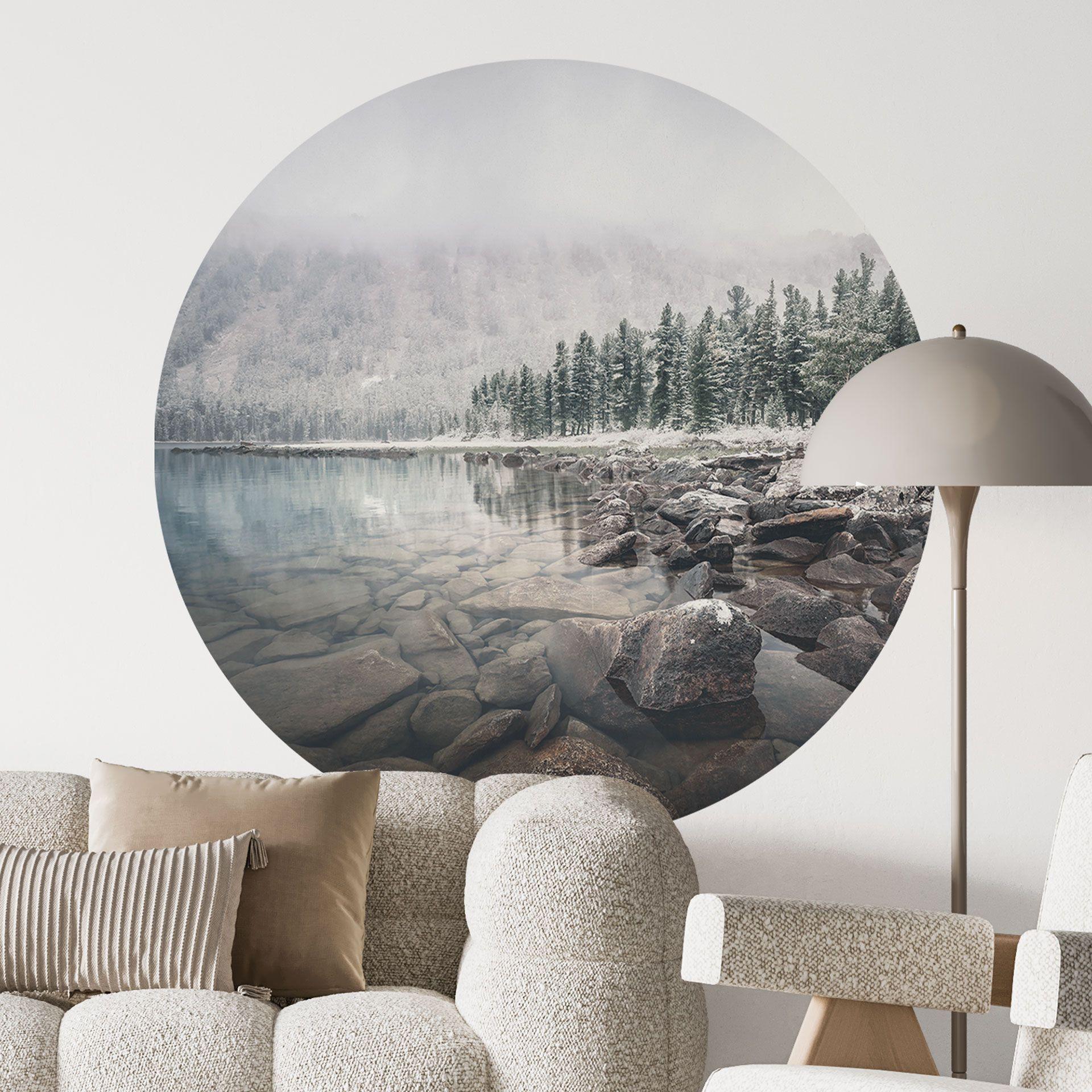Vinilo decorativo Bosque invernal junto al lago - Rostovskiy - Redondo