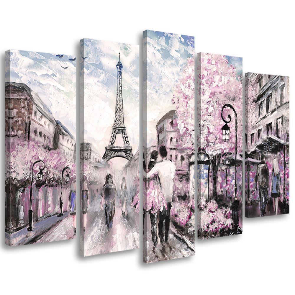 5 stykke lærred Print Frankrig Paris Tower Pastel