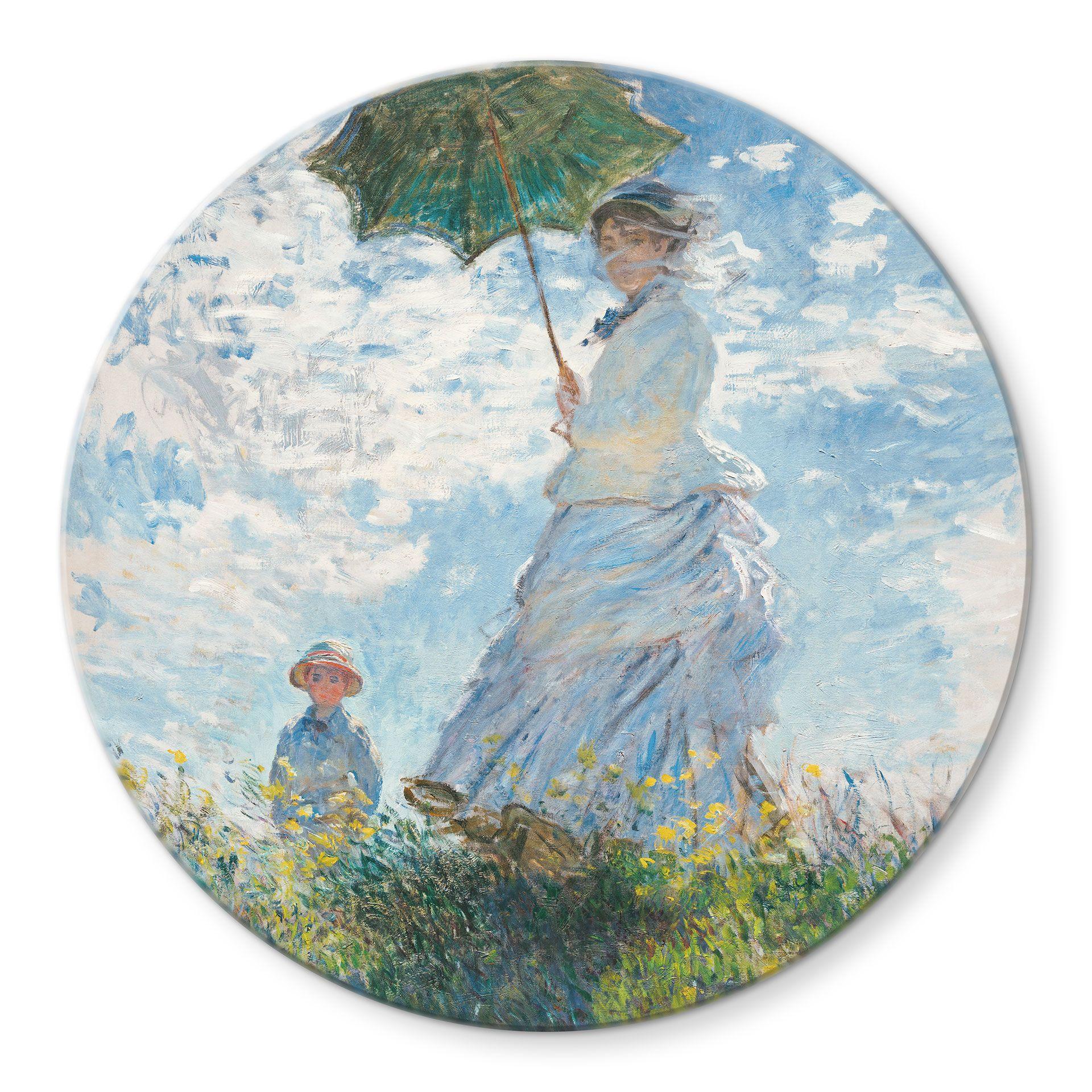 Glasbillede - Monet - Kvinde med parasol - Madame Monet og hendes søn - Rund