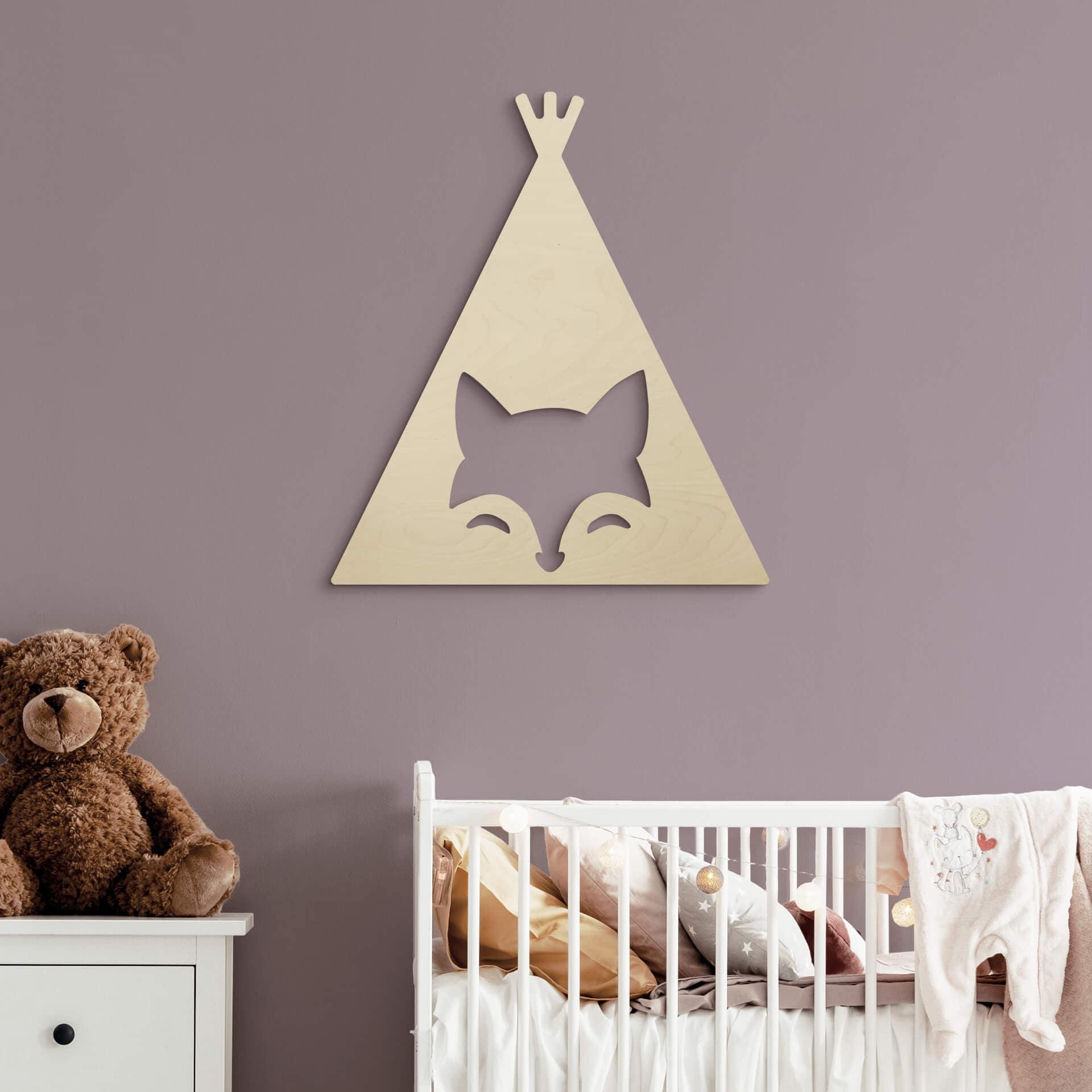Decoración en madera chopo - tipi - zorro