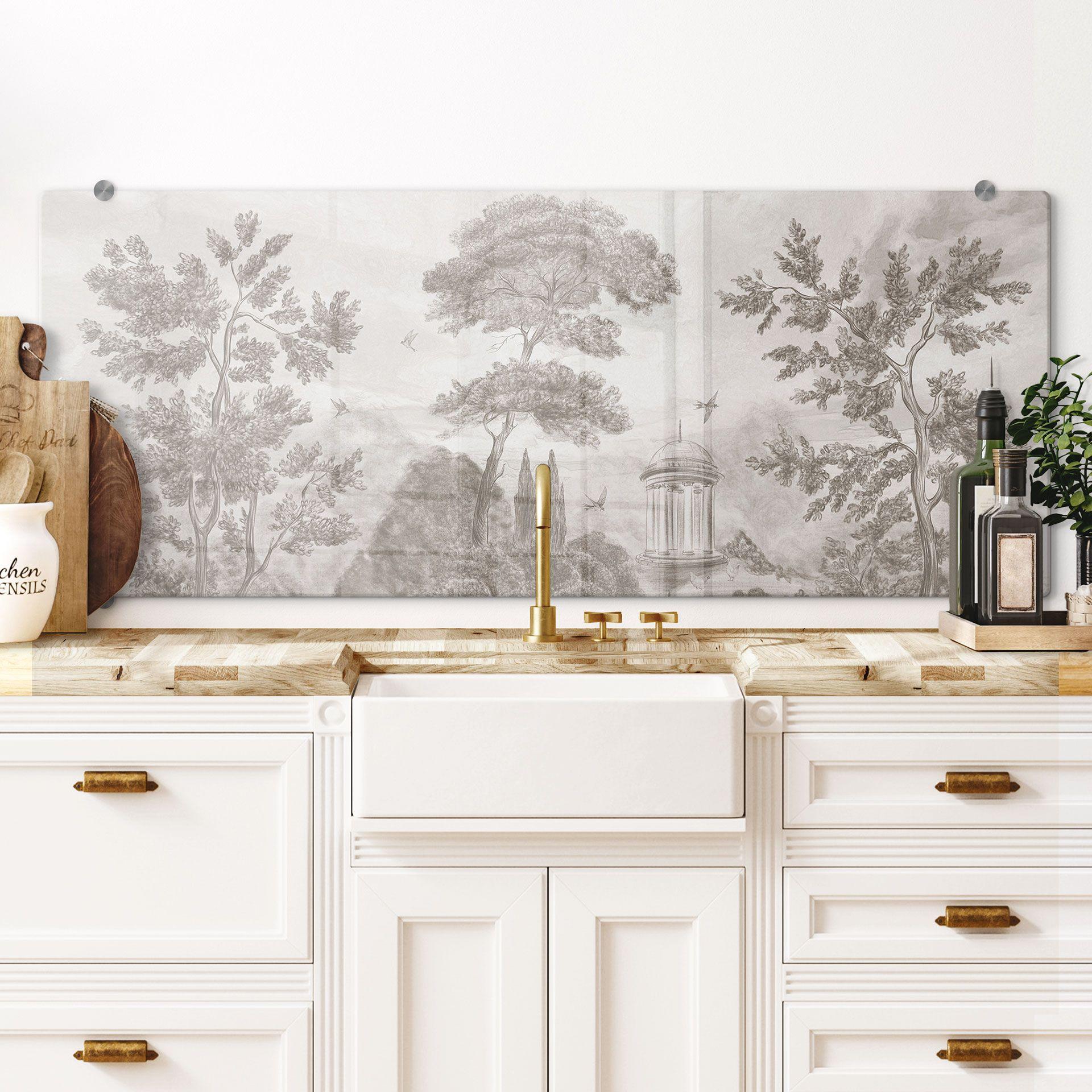 Spatscherm met tuinlandschap in beige - Ms Tiff - Panorama