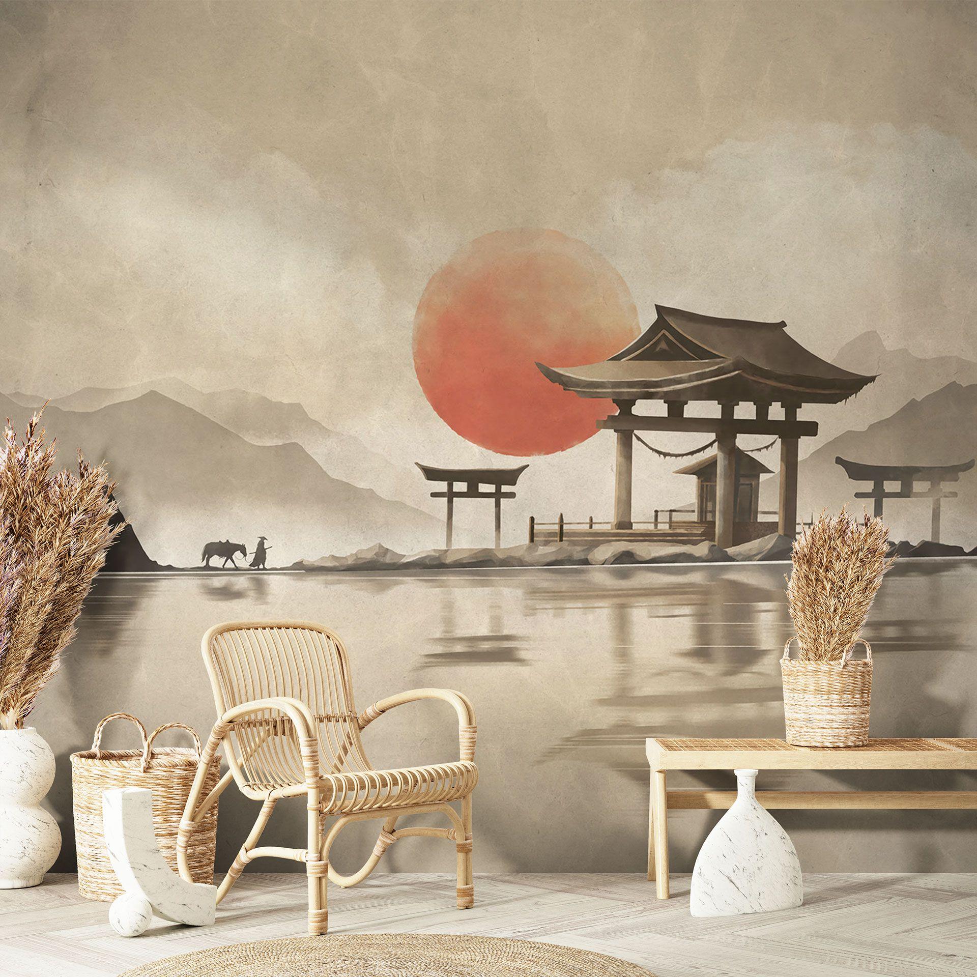 Templo japonés al amanecer | fotomural arte asiático - Roze