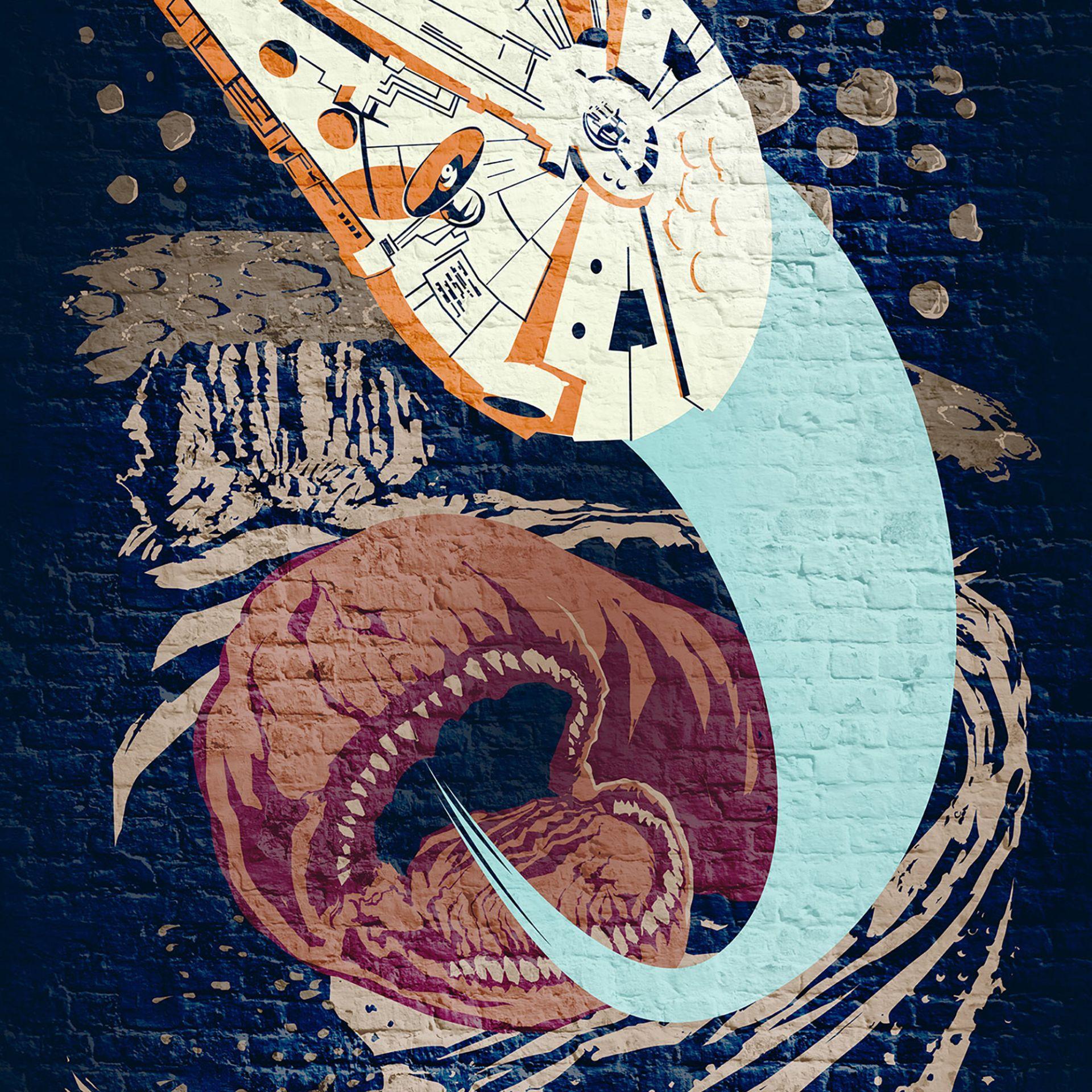 Vlies Fototapete - Star Wars Classic Concrete Asteroid Worm - 200 x 280 cm