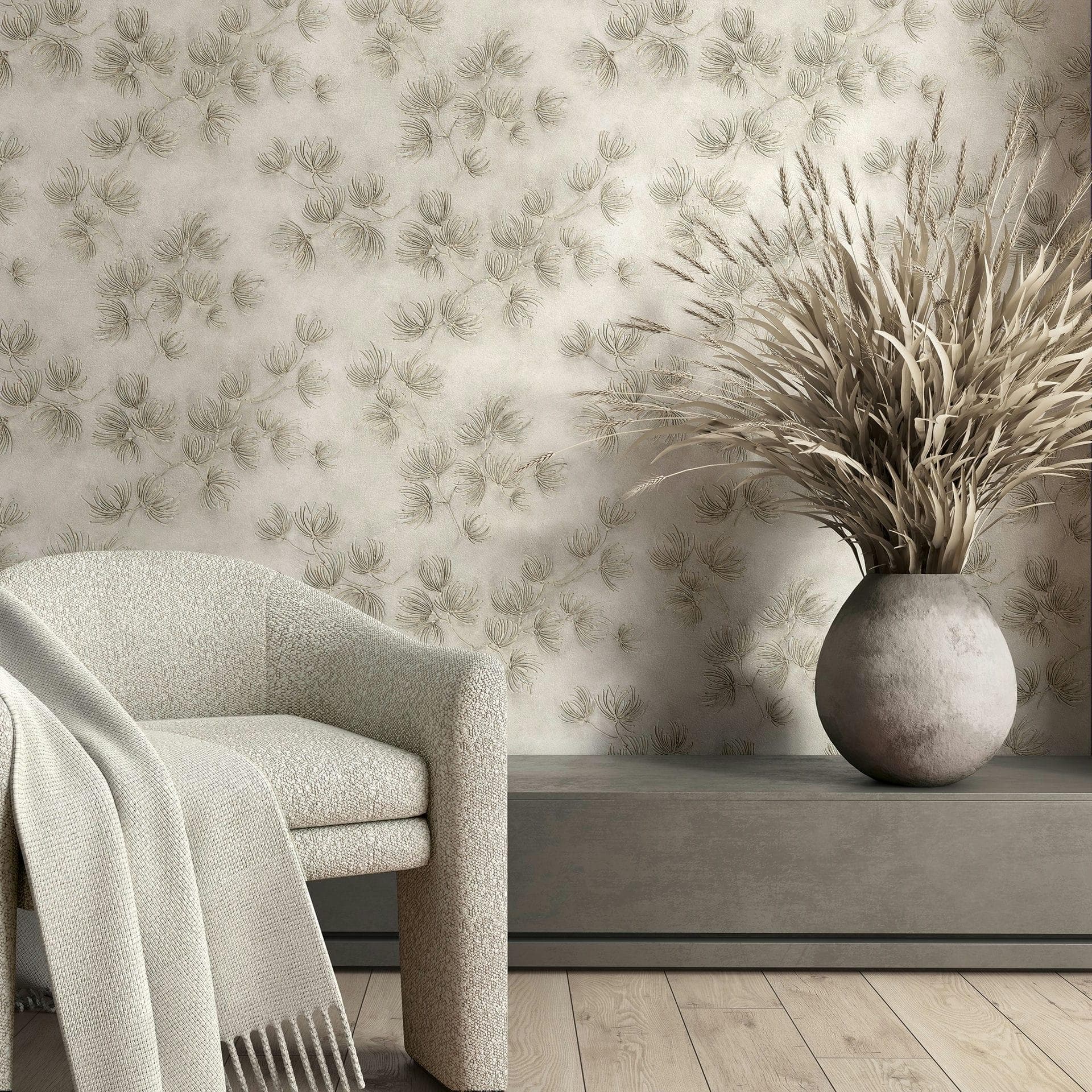 Ikke-vævet tapet blomster, beton blomster natur mat i beige 