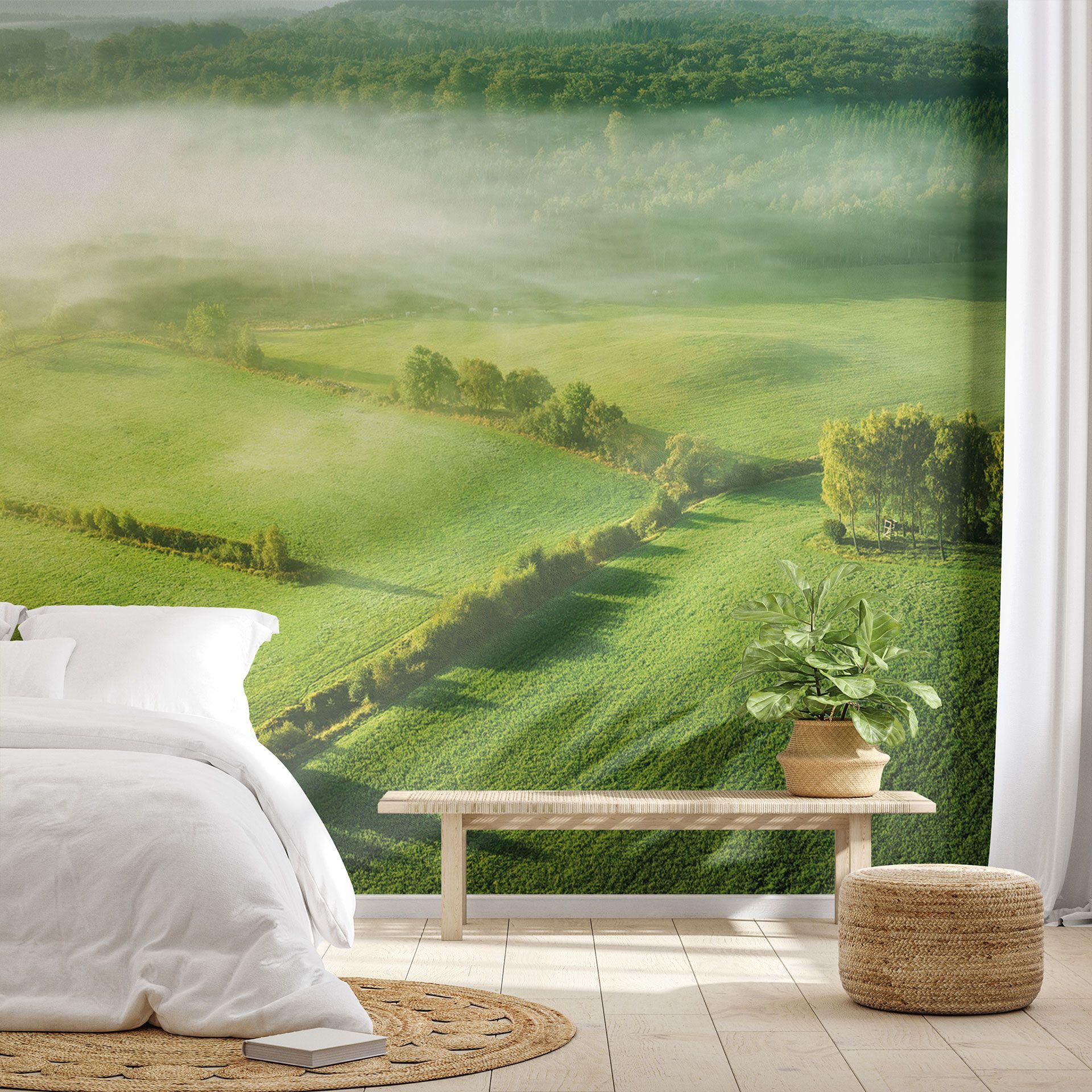 Papel pintado de Paisaje - Campos idílicos en la niebla | papel pintado salón - sótano