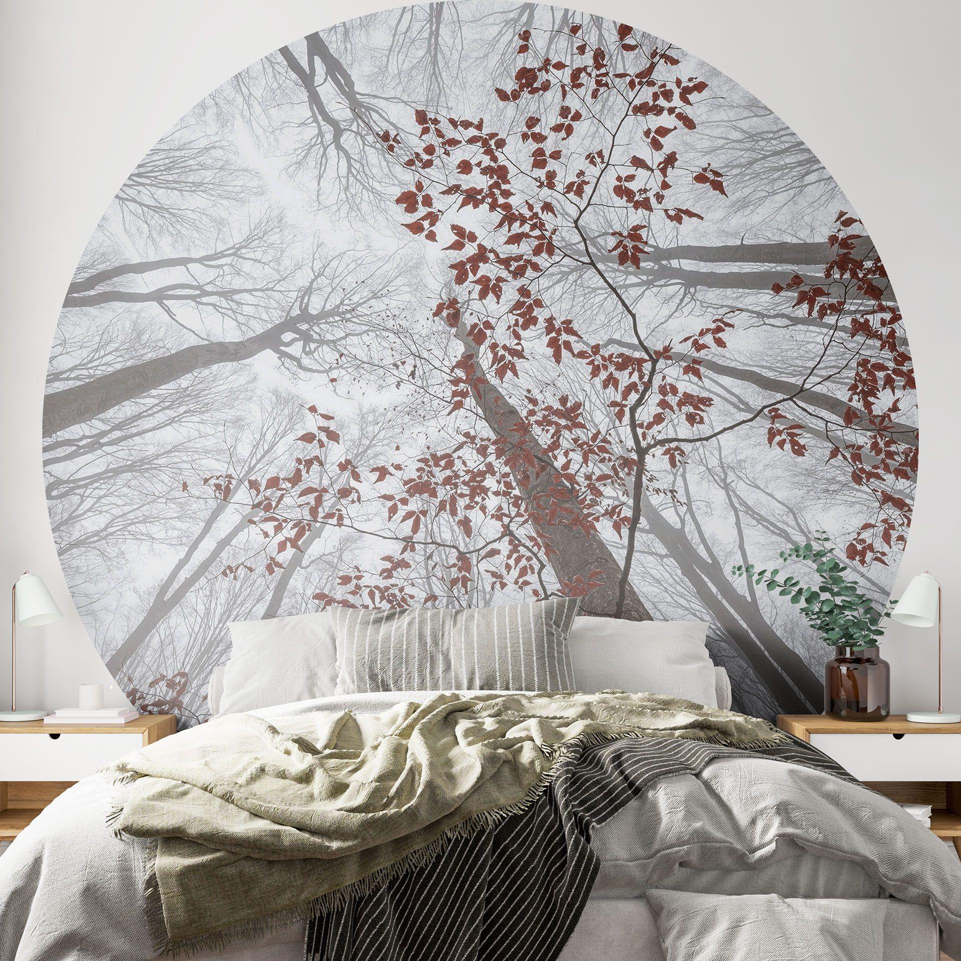 Papel pintado Copas de árboles con hojas rojas - Papel pintado Bosque redondo - Coman - Papel pintad