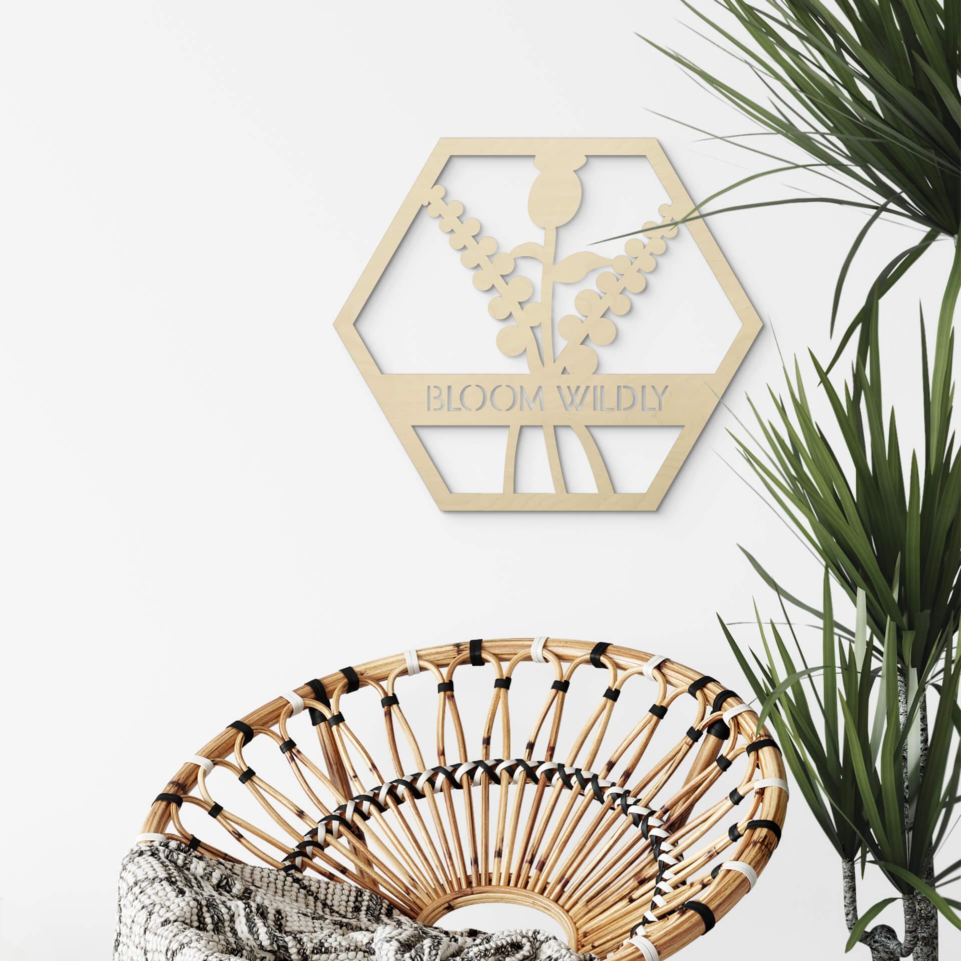 Decoración en madera álamo - Flores en hexágono - Bloom Wildly