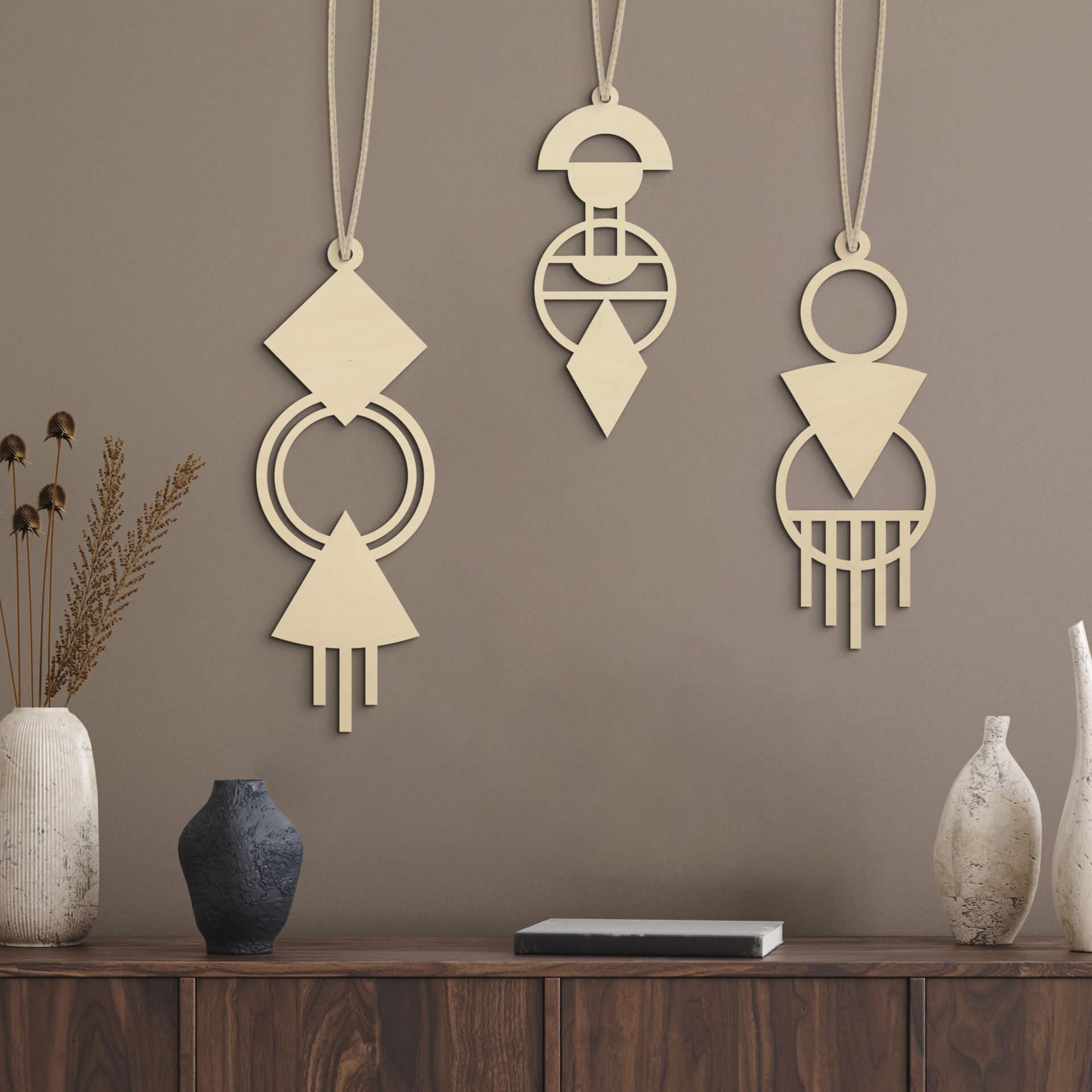 Decoración en madera de álamo - Macramé - geométrico