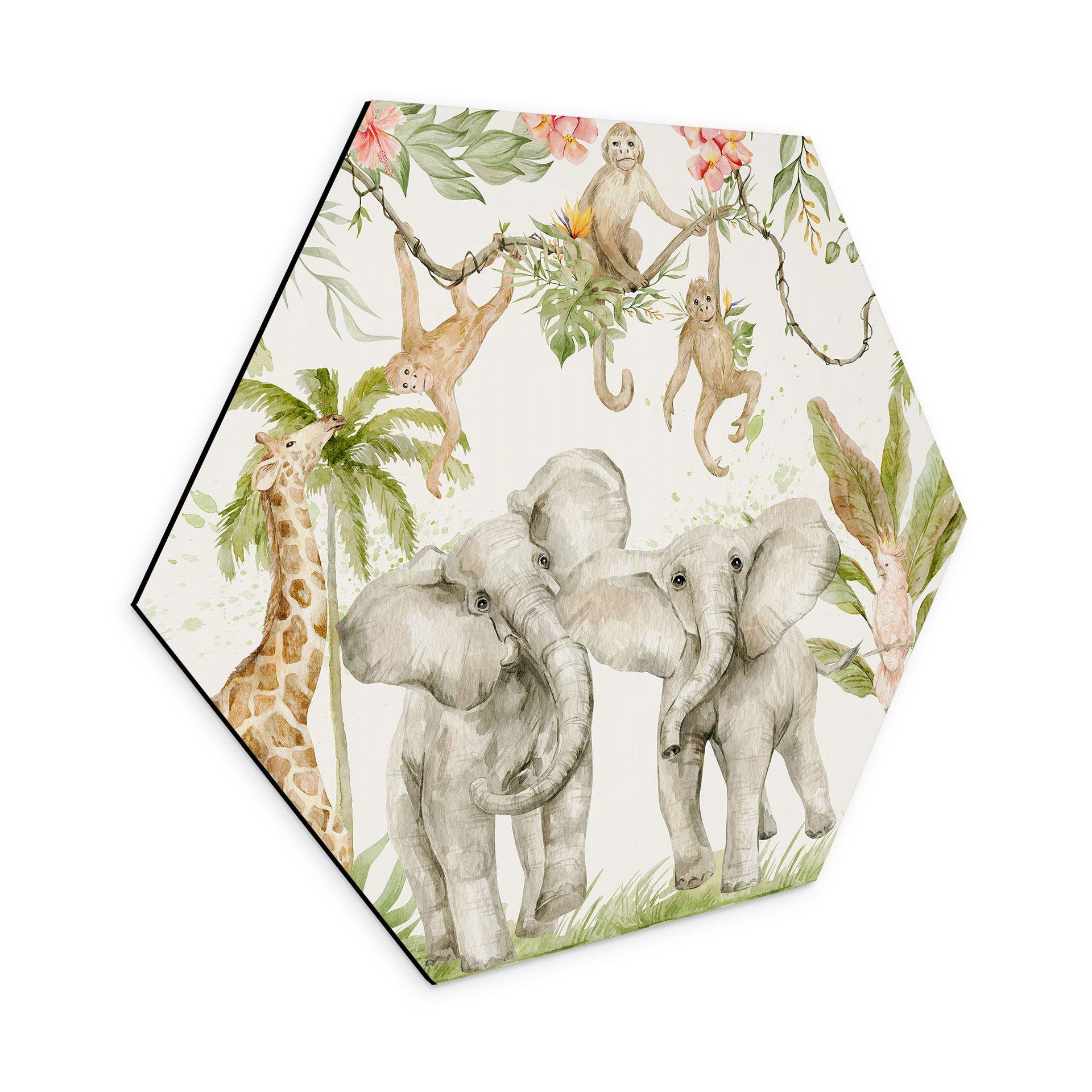Hexagon Dibond Dyr i den tropiske jungle - UN Designs