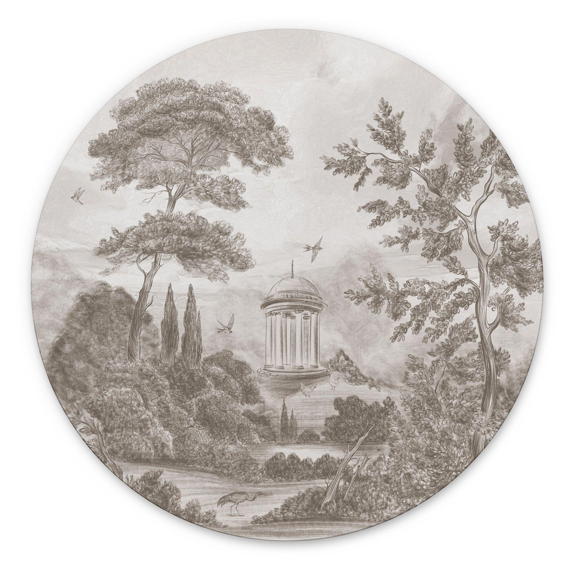 Wanddecoratie Landschap met tuinlandschap in beige - Ms Tiff - Alu-Dibond Rond