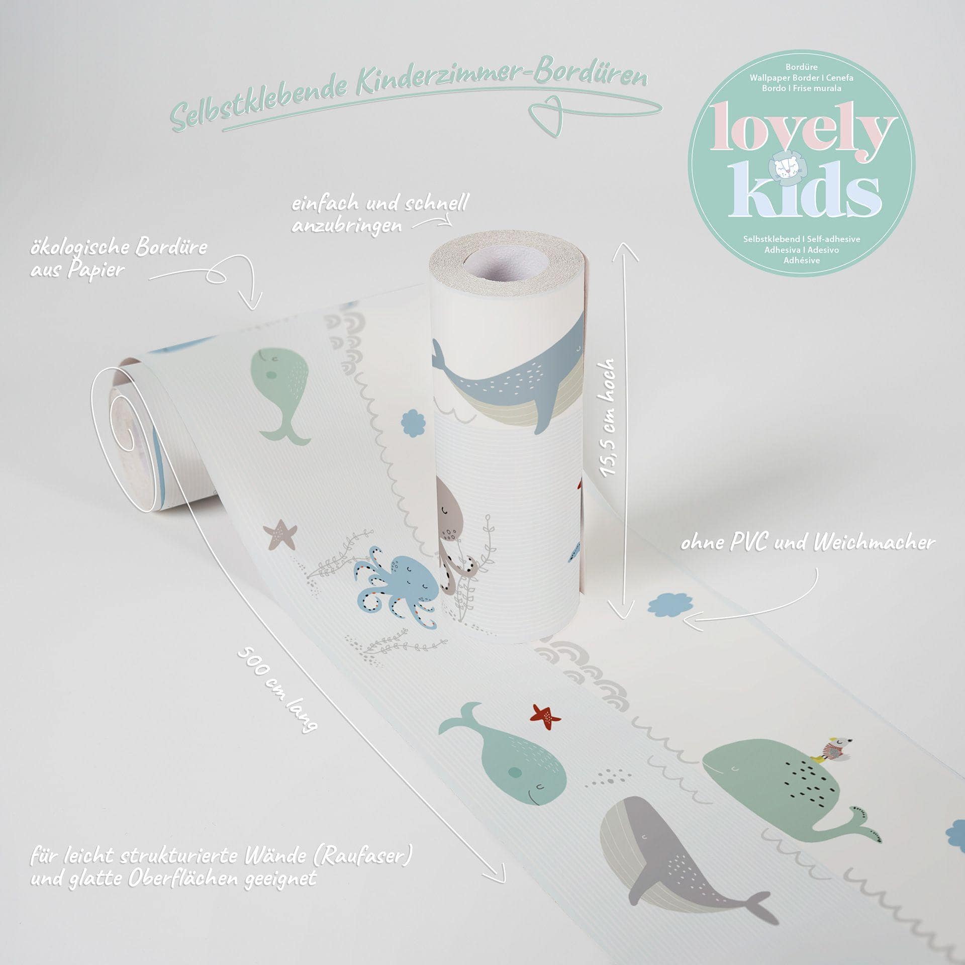 A.S. Création Lovely Kids Frise autocollante enfant - Bleu, Gris