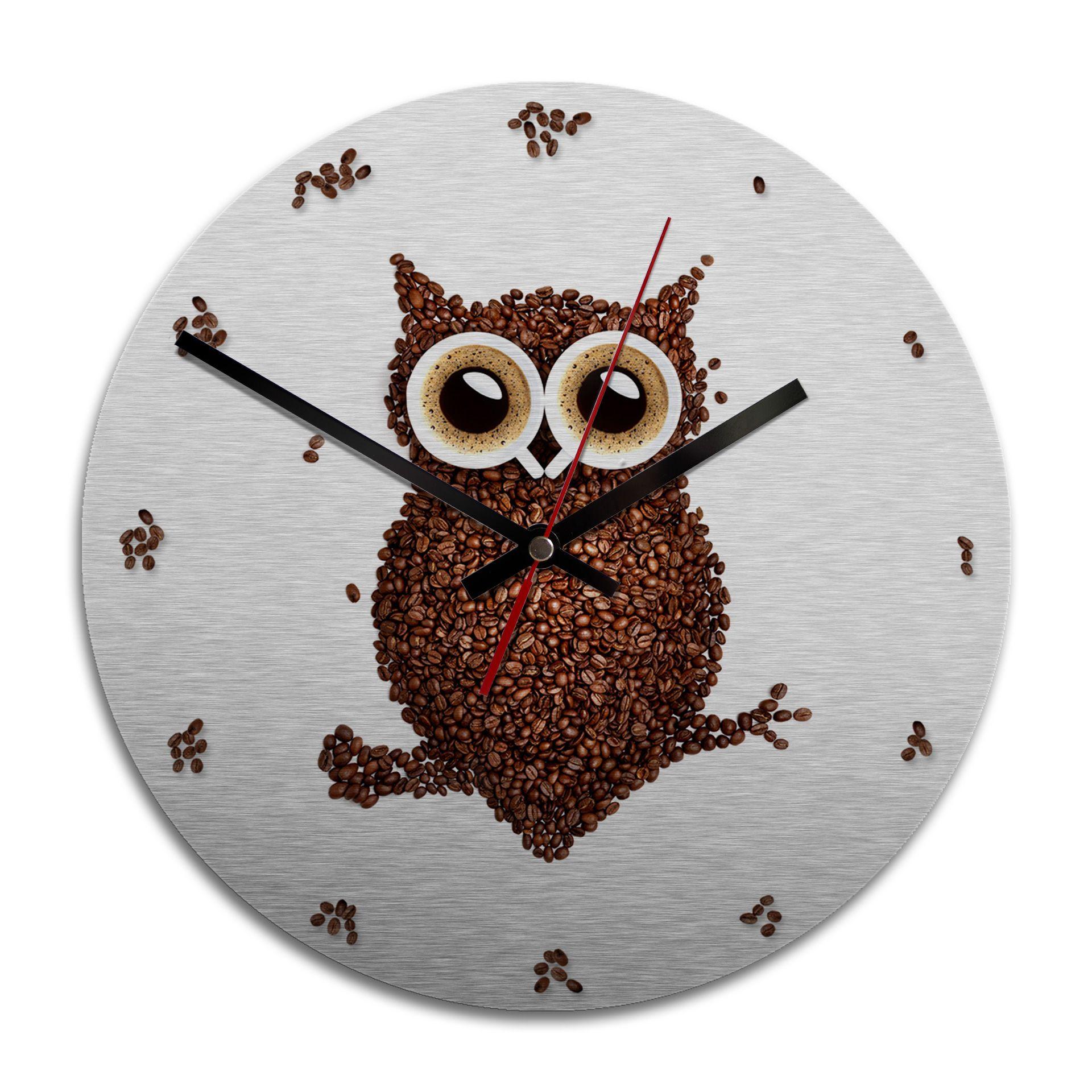 Horloge murale en Alu-Dibond - Argenté - Hibou café 