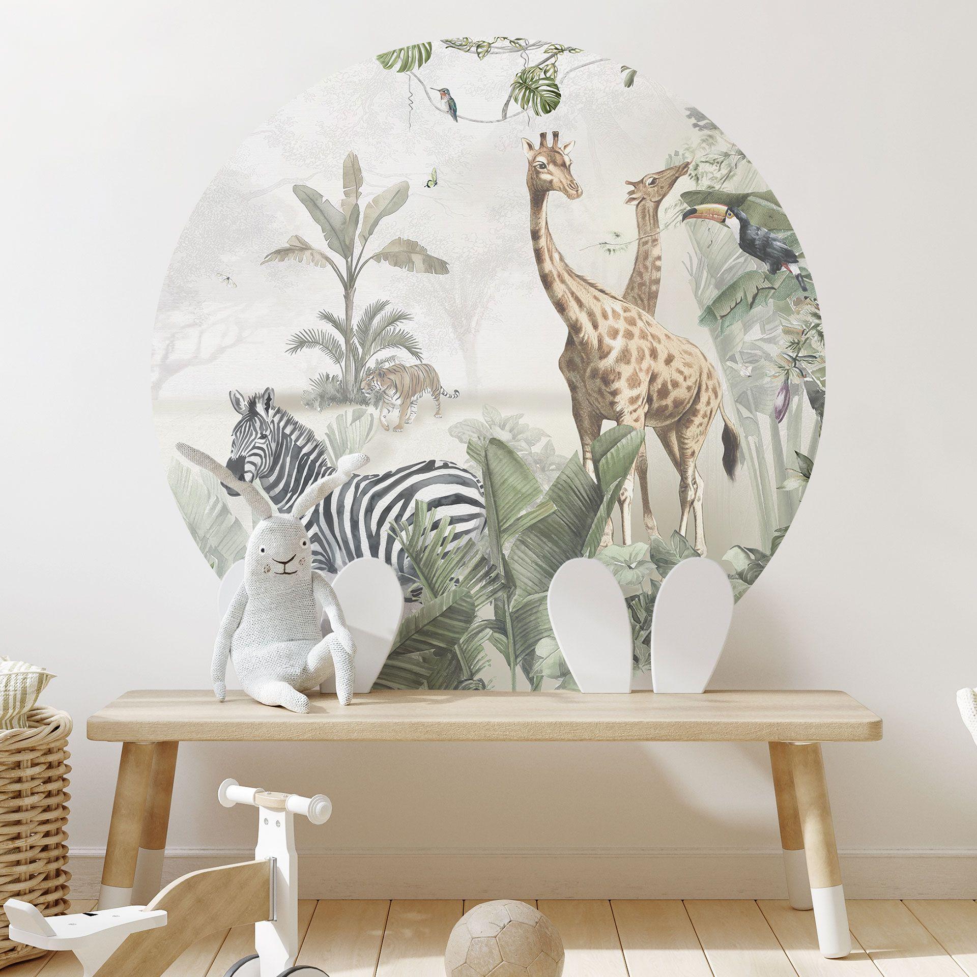 Muursticker jungle dieren op een Afmeting - Ms Tiff - Rond