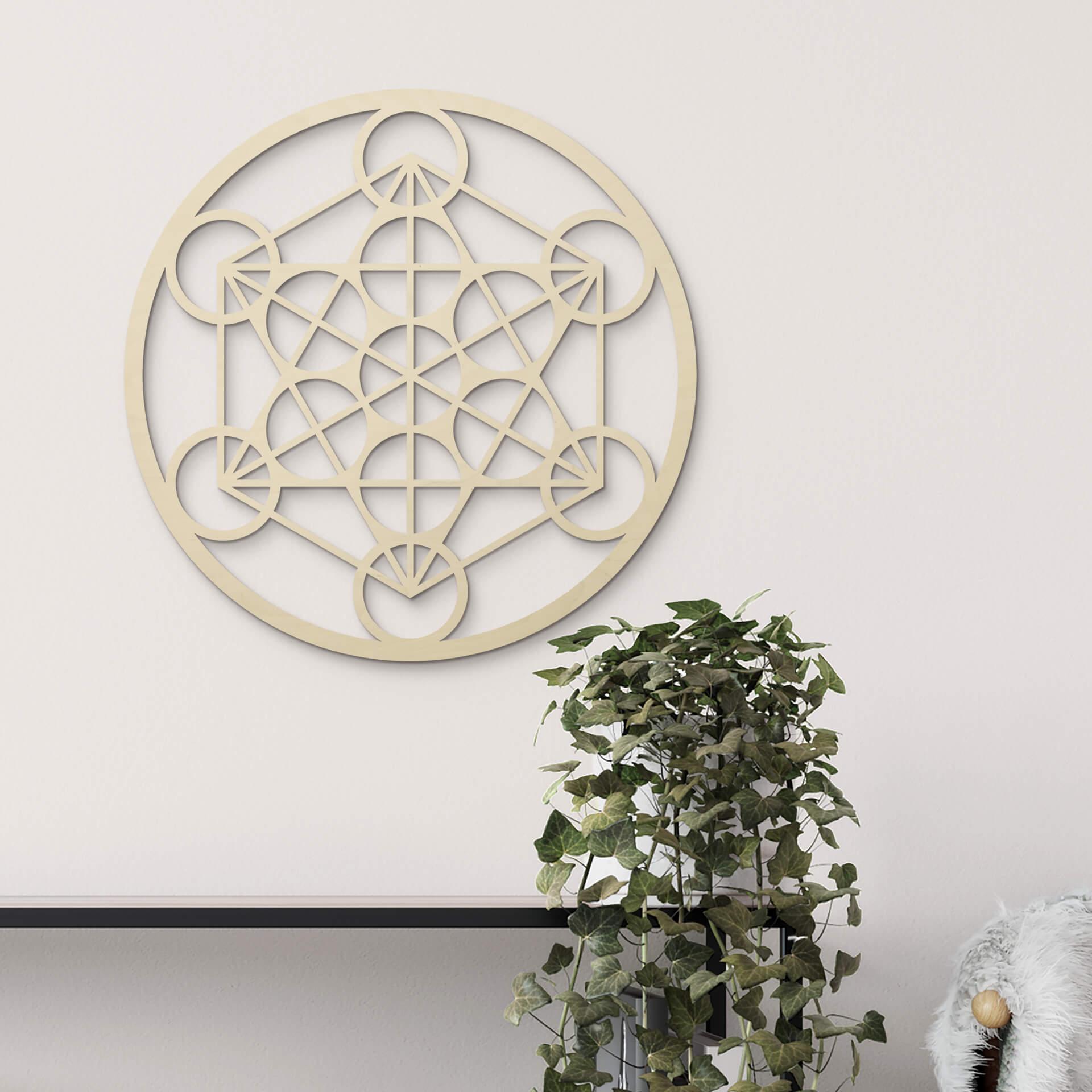 Trædekoration Poplar - Metatron Cube - Rund