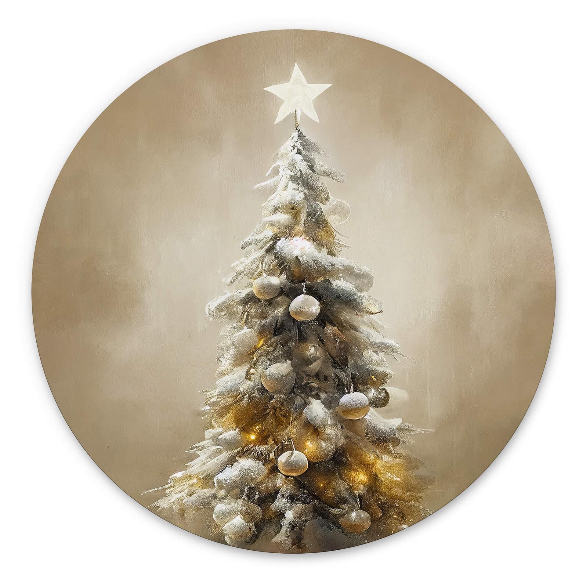 Vægcirkel Treechild - Golden Christmas Tree – print på aluminium (Alu-Dibond)