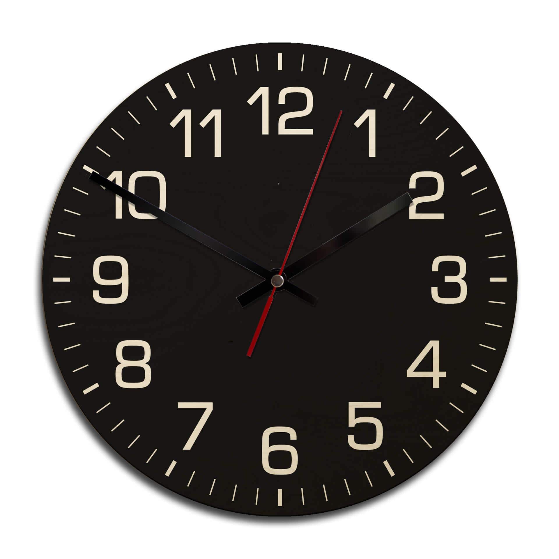 Horloge murale en bois - Classique noire avec minutes