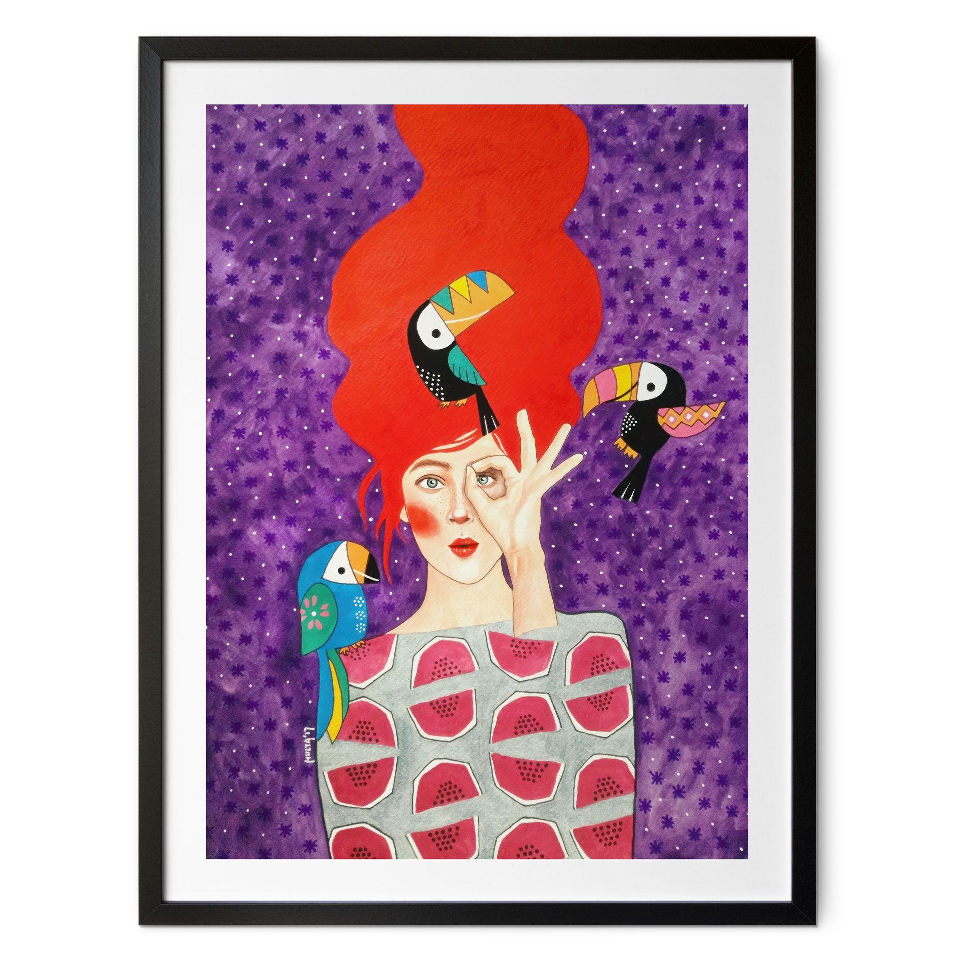 Póster mujer con trío de tucanes - Hülya