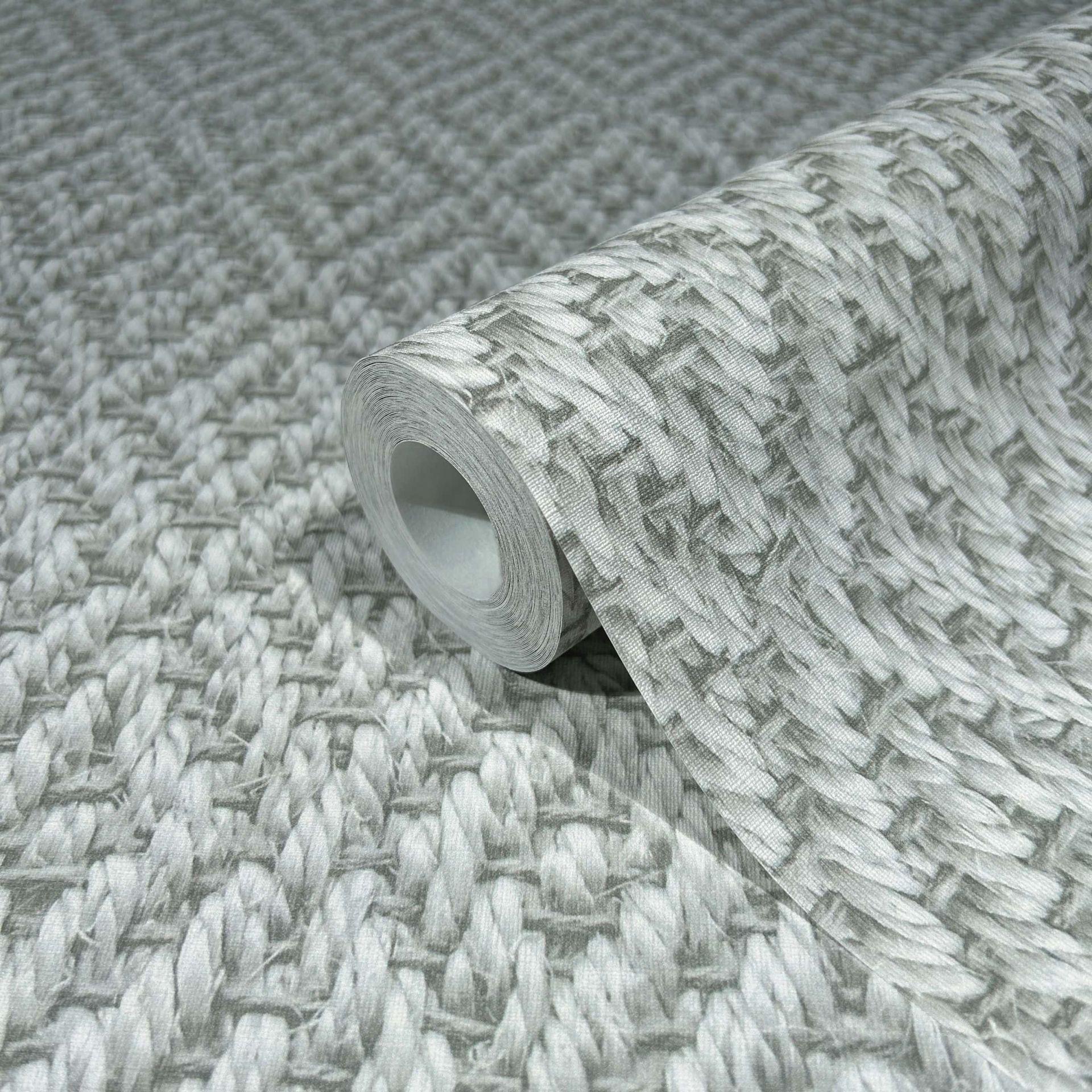 non-woven tapet i 3D diamantmønster flettet grå tekstil look