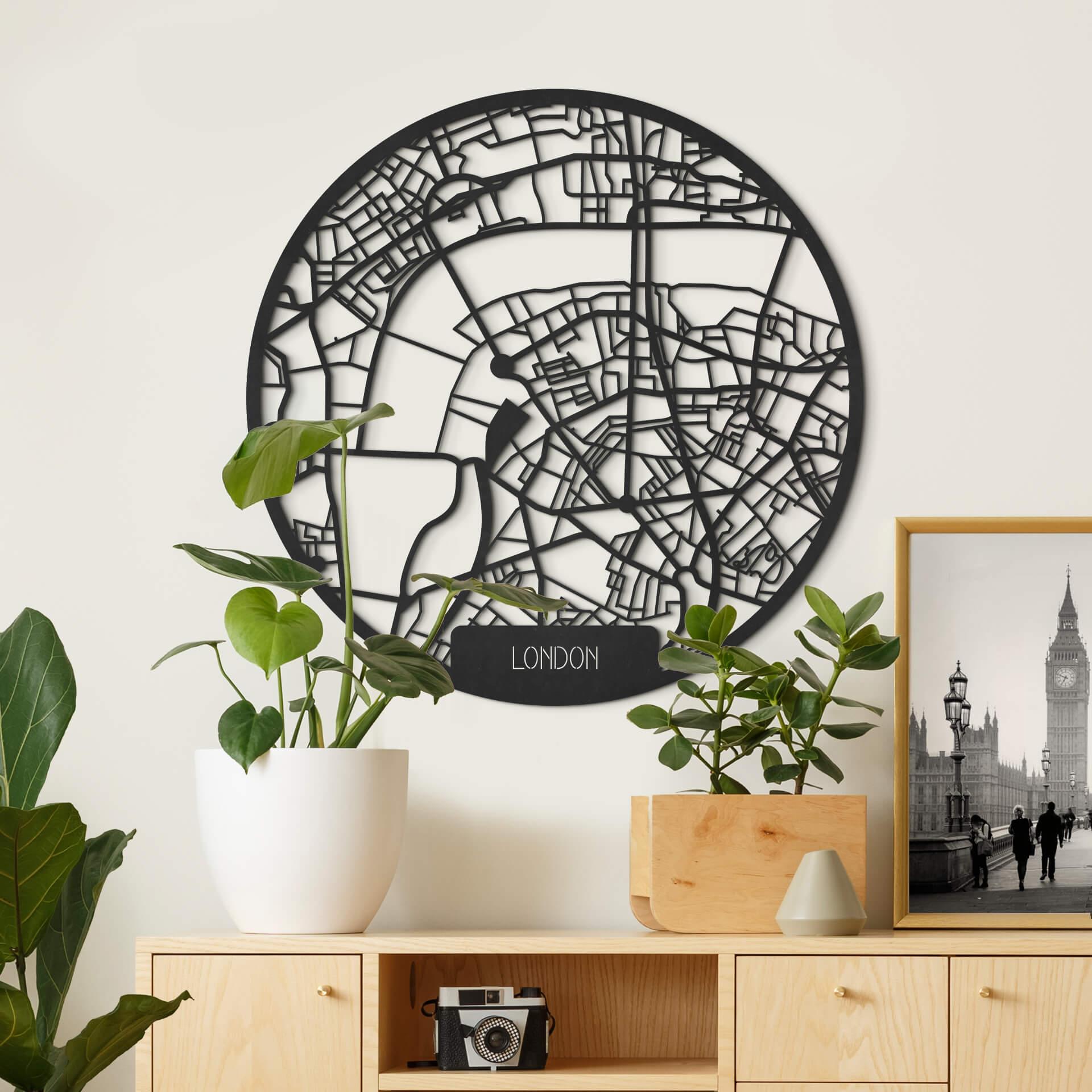 MDF - Mapa artístico de madera de Londres - Redondo