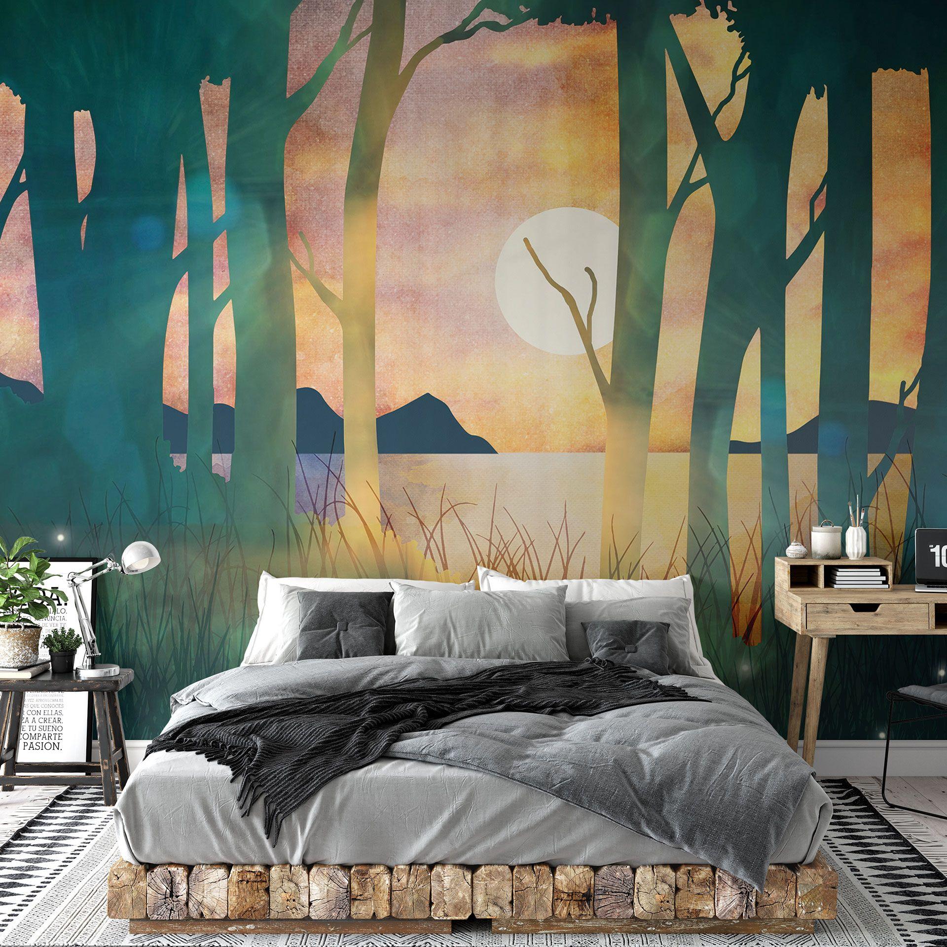 Fototapet Skovens magi ved solnedgang - SpaceFrog Designs